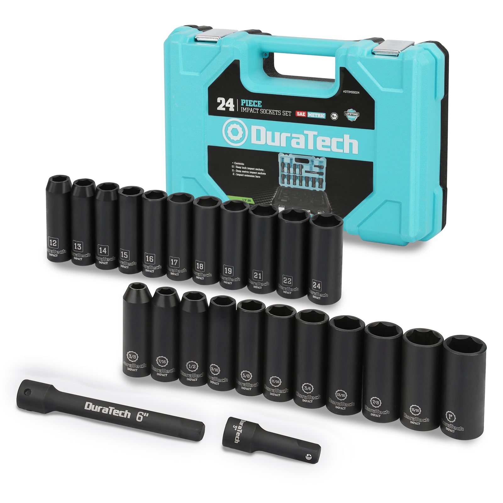 DURATECH DTIMSS024 1/2 Inches DEEP DRIVE IMPACT SOCKET SET 24PC