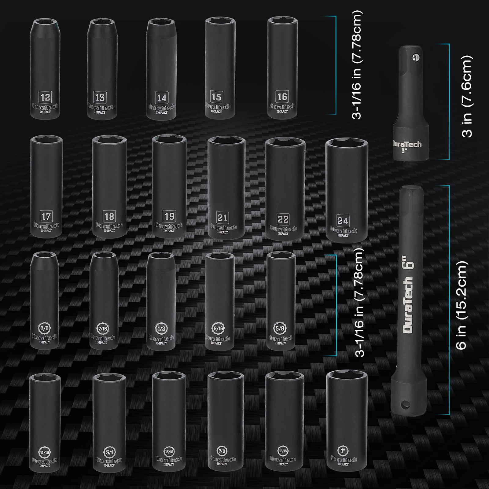 Duratech DTIMSS024 1/2in Deep Drive Impact Socket Set 24-PC