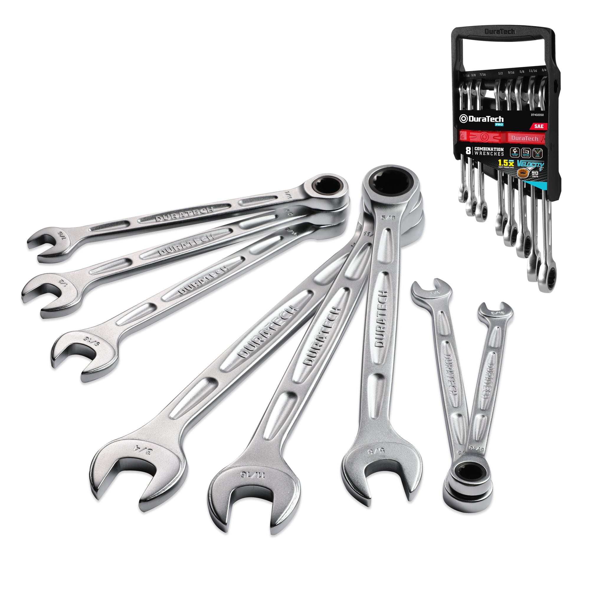 DURATECH RATCHET 90-TOOTH COMBINATION WRENCH  IMPERIAL CRV SET (5/16, 3/8, 7/16,  1/2, 9/16, 5/8, 1