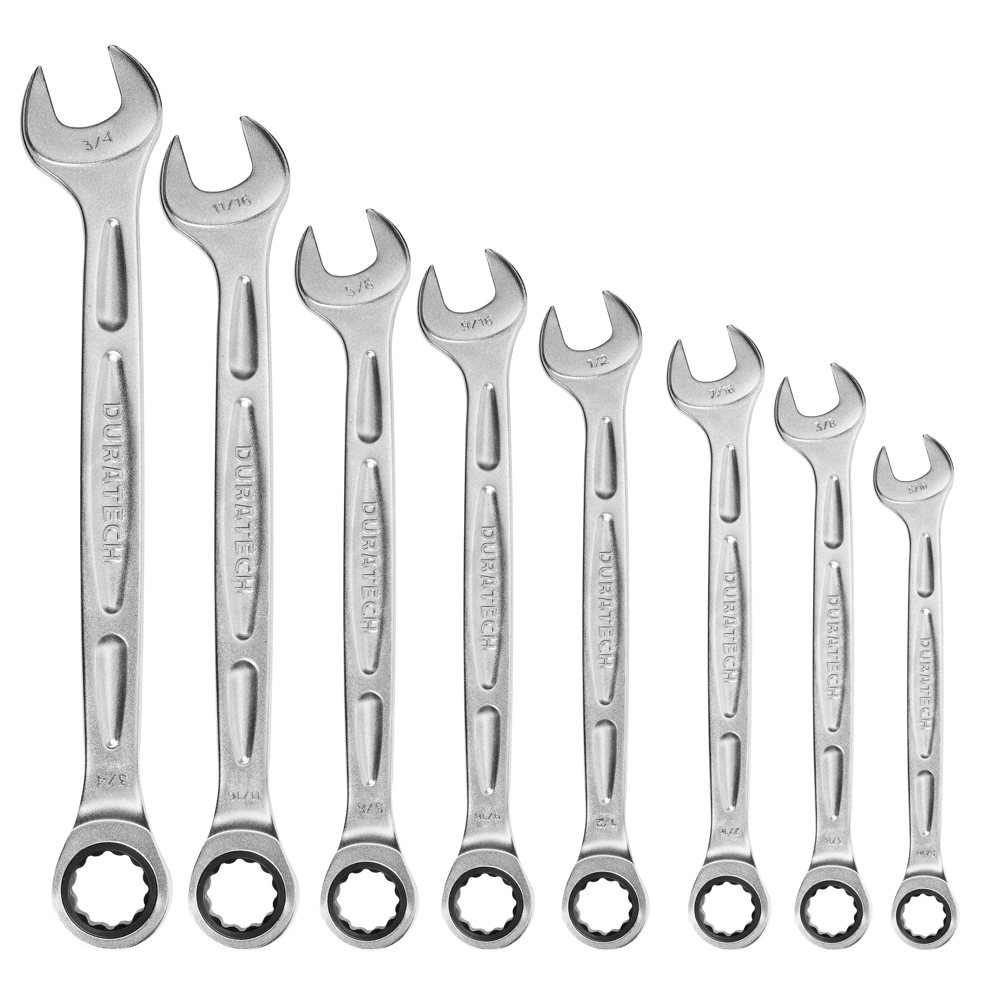 DURATECH RATCHET 90-TOOTH COMBINATION WRENCH  IMPERIAL CRV SET (5/16, 3/8, 7/16,  1/2, 9/16, 5/8, 1