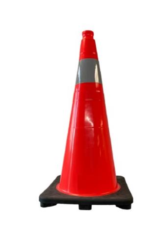 TRAFFIC CONE 28 Inches PVC ORANGE PYLON W/BASE, 4 Inches HI COLLAR, 7LBS