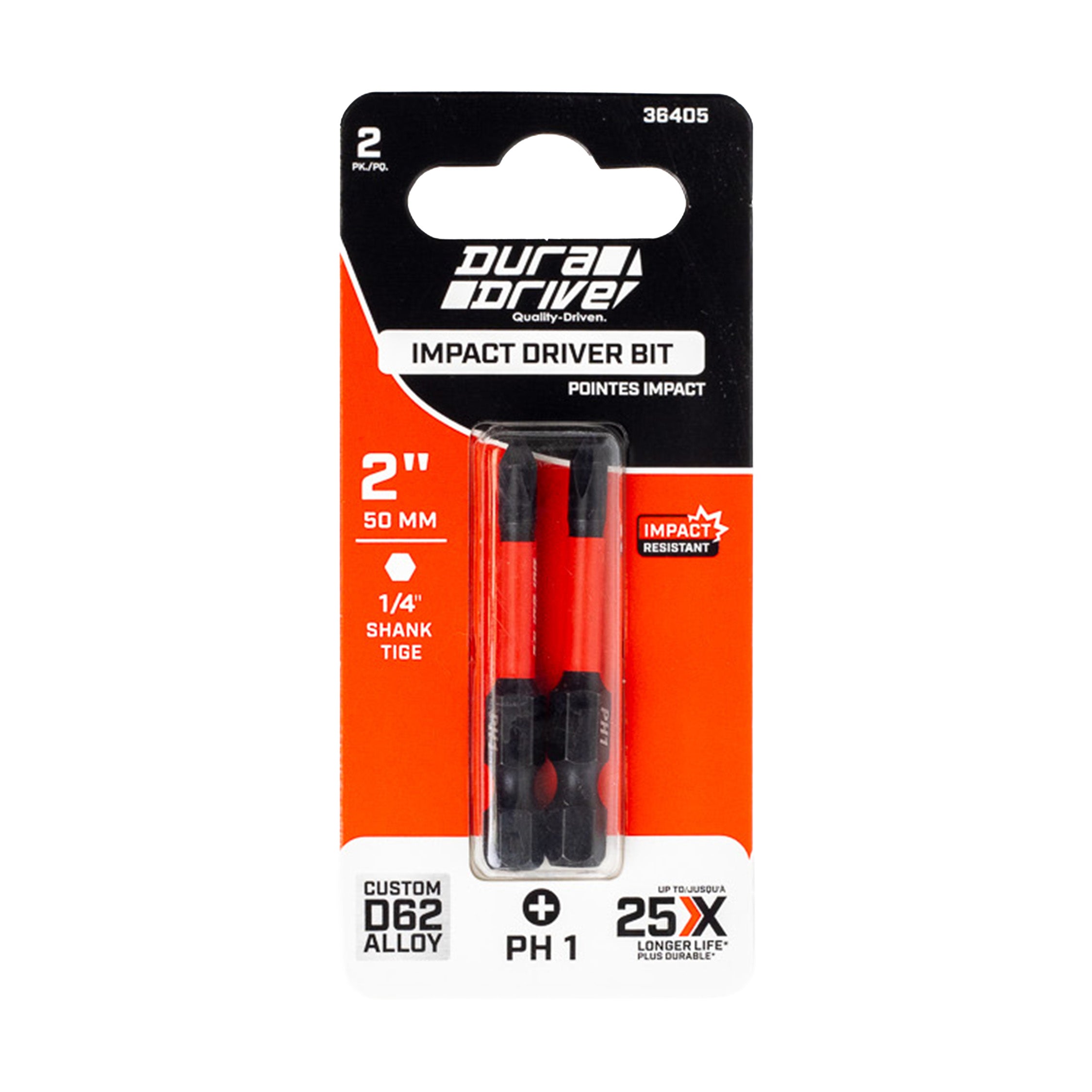DuraDrive 2.0 PH1 x 2" Impact Driver Bit (2-Pack)