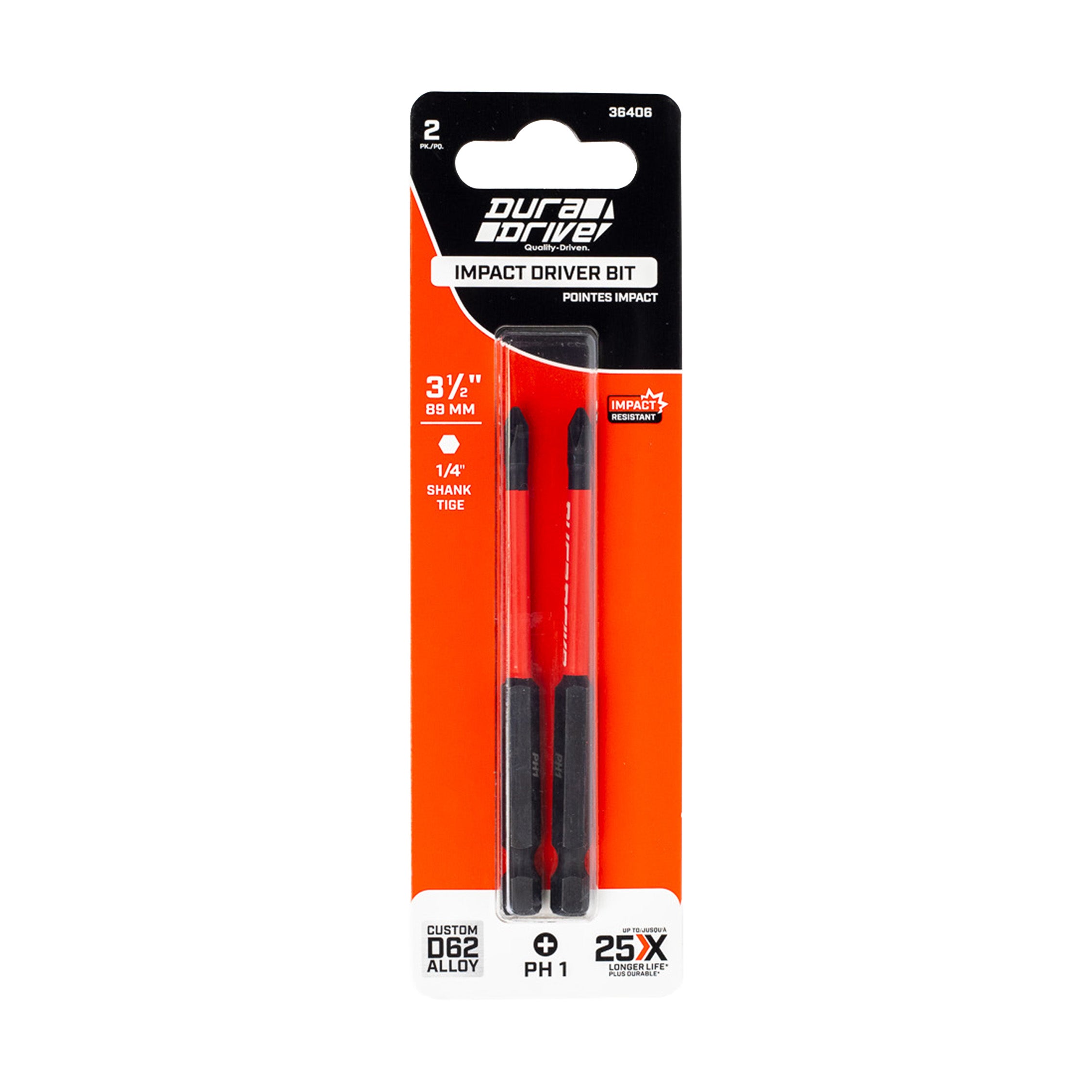 DuraDrive 2.0 PH1 x 3-1/2" Impact Driver Bit (2-Pack)