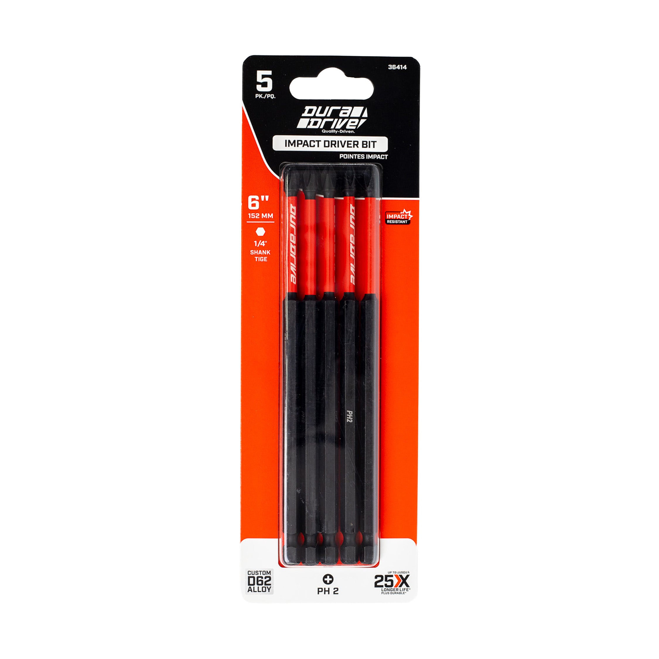 DuraDrive 2.0 PH2 x 6" Impact Driver Bit (5-Pack)