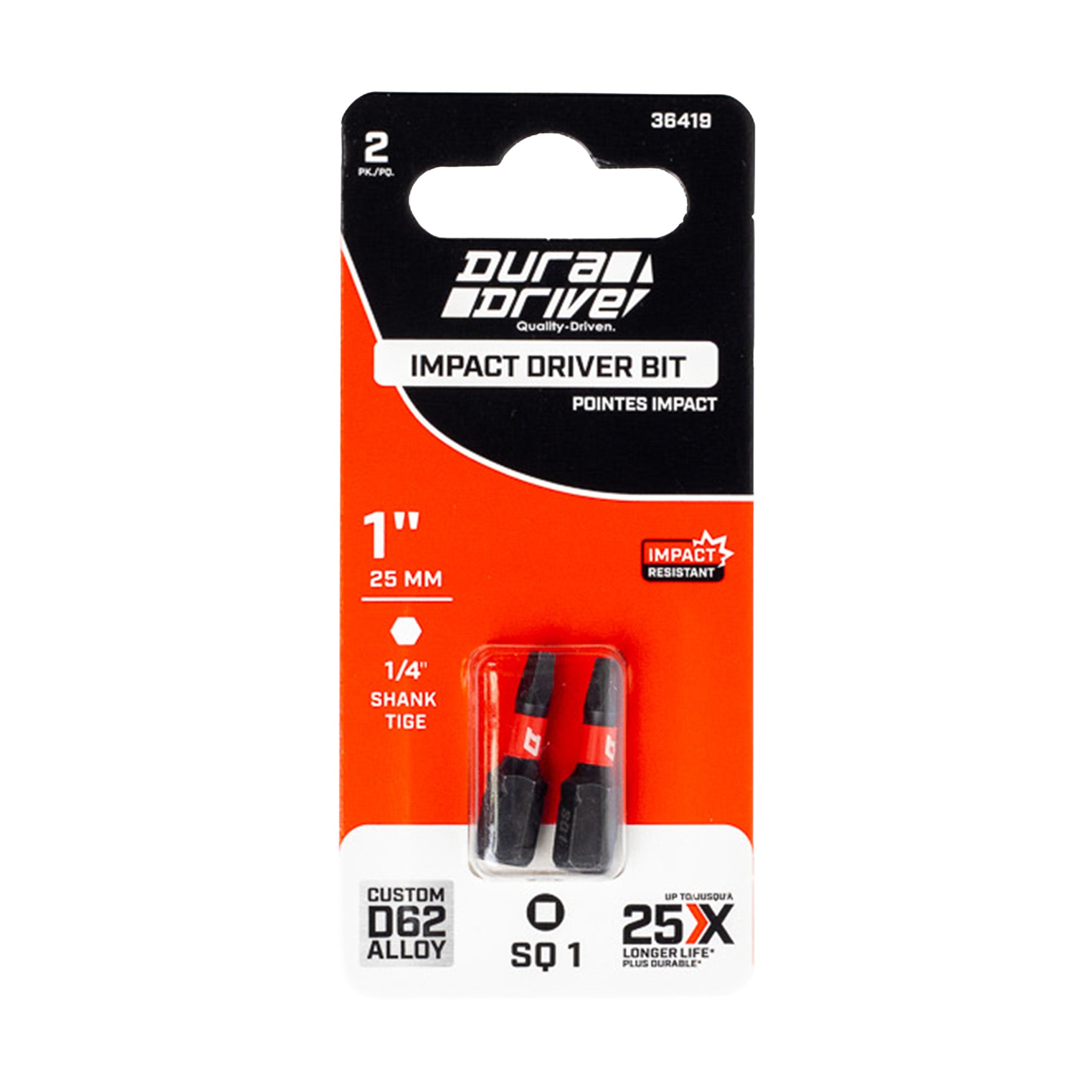 DuraDrive 2.0 SQ1 x 1" Impact Driver Bit (2-Pack)