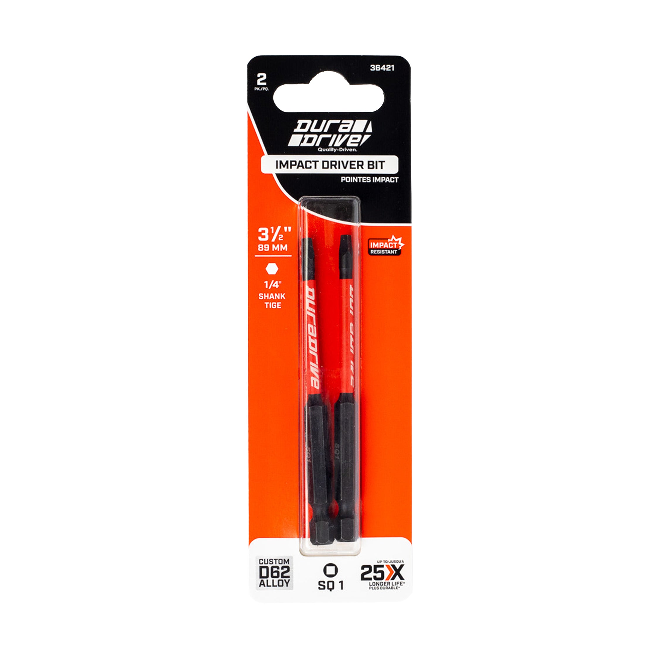 DuraDrive 2.0 SQ1 x 3-1/2" Impact Driver Bit (2-Pack)