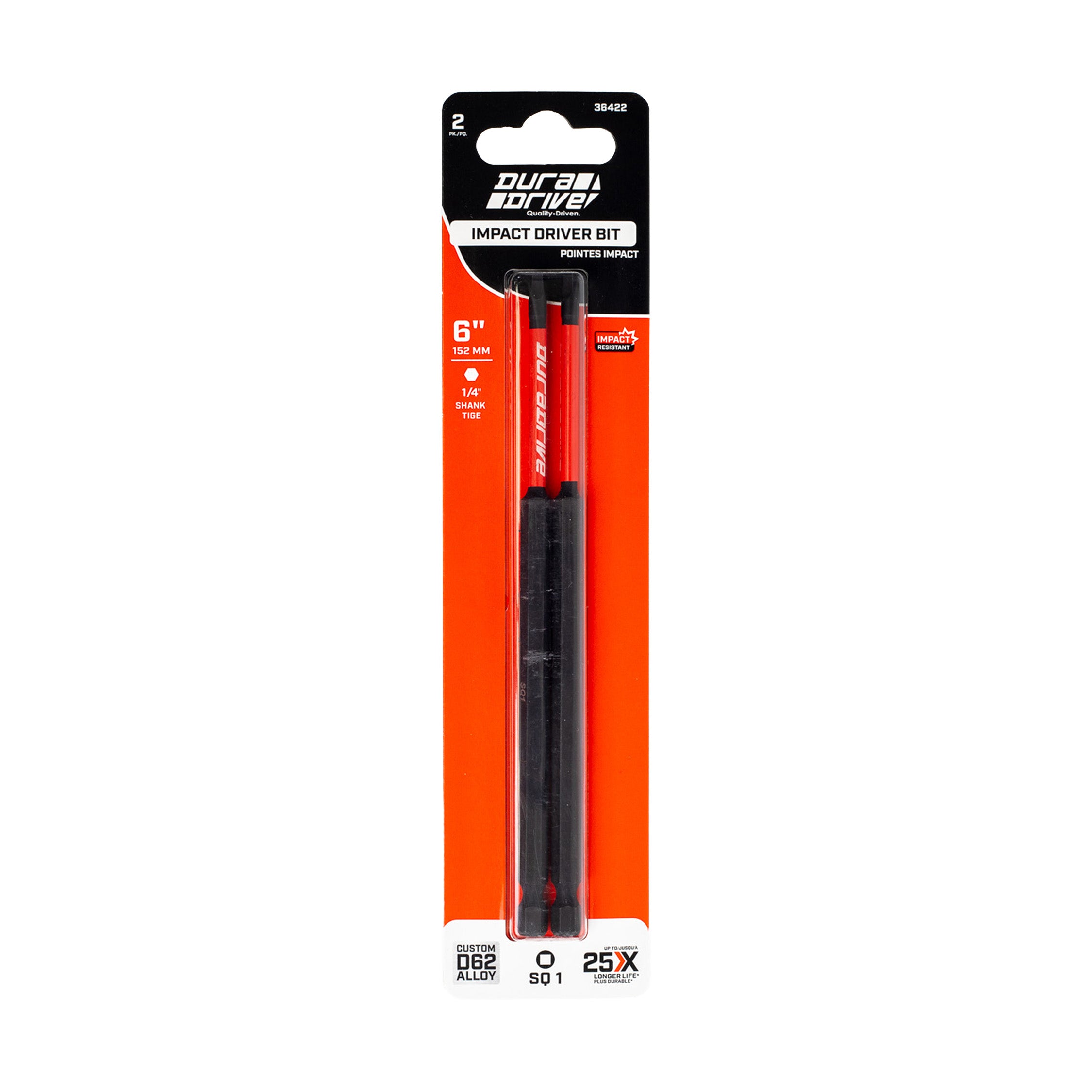 DuraDrive 2.0 SQ1 x 6 in. Impact Driver Bit (2-Pack)