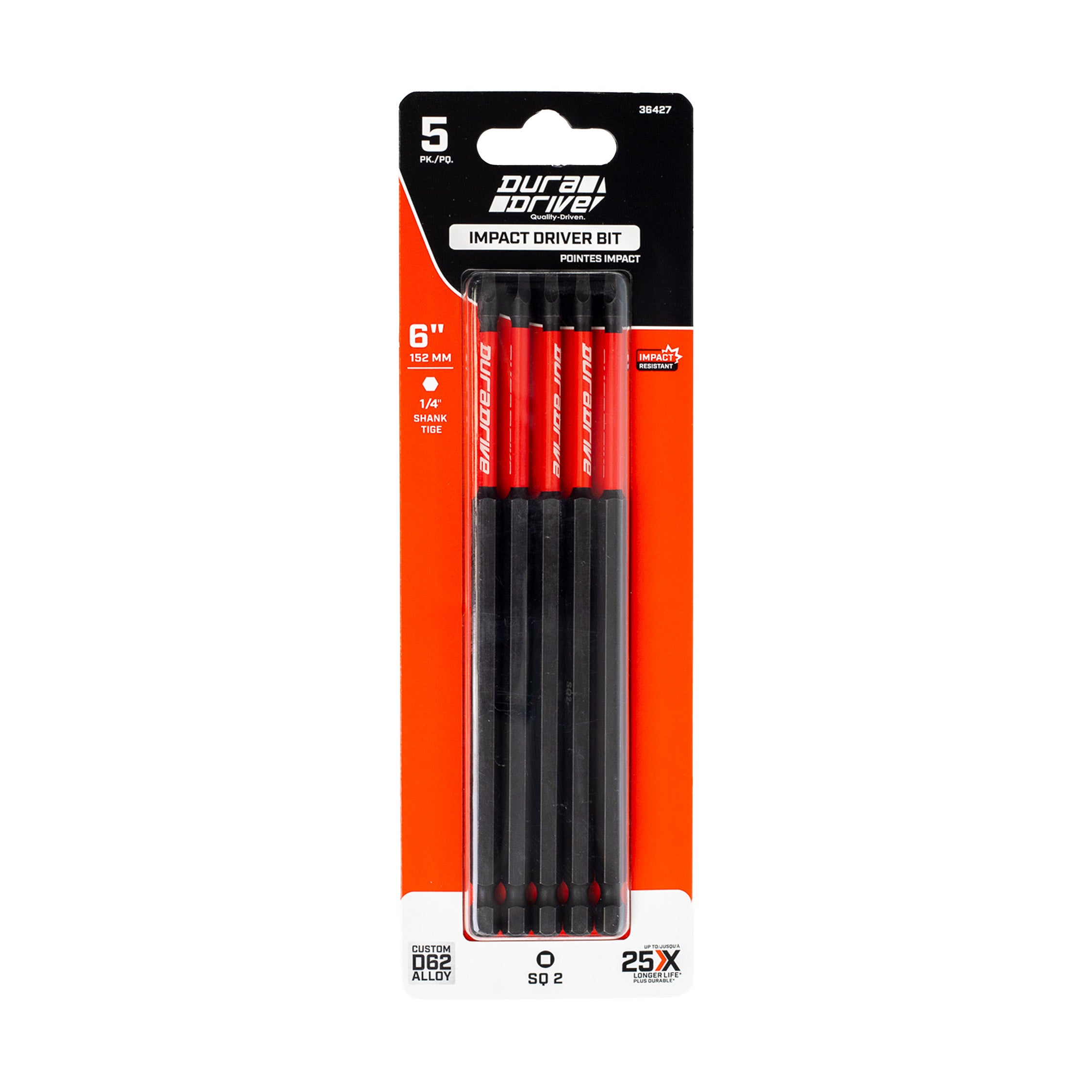 DuraDrive 2.0 SQ2 x 6" Impact Driver Bit (5-Pack)