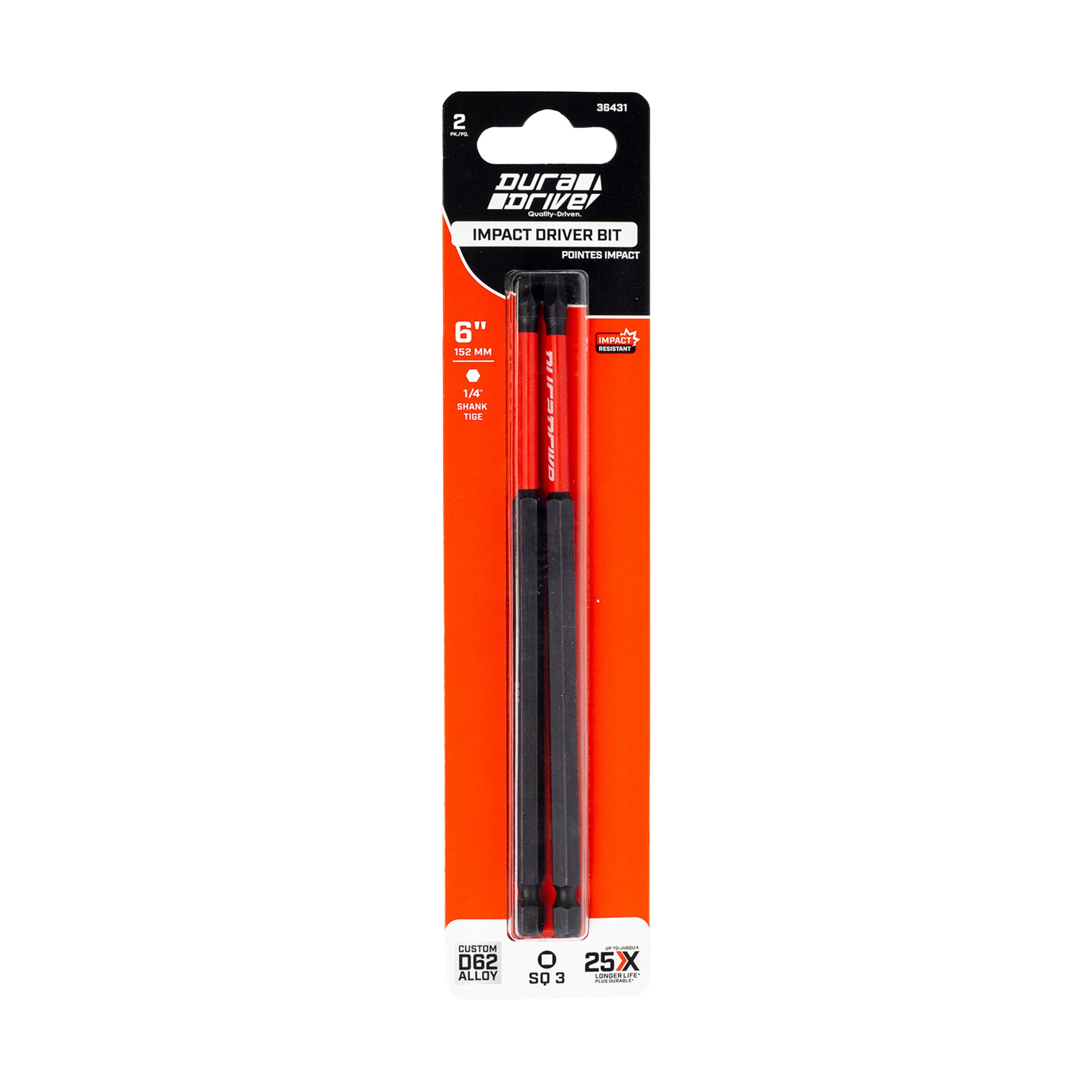 DuraDrive 2.0 SQ3 x 6" Impact Driver Bit (2-Pack)