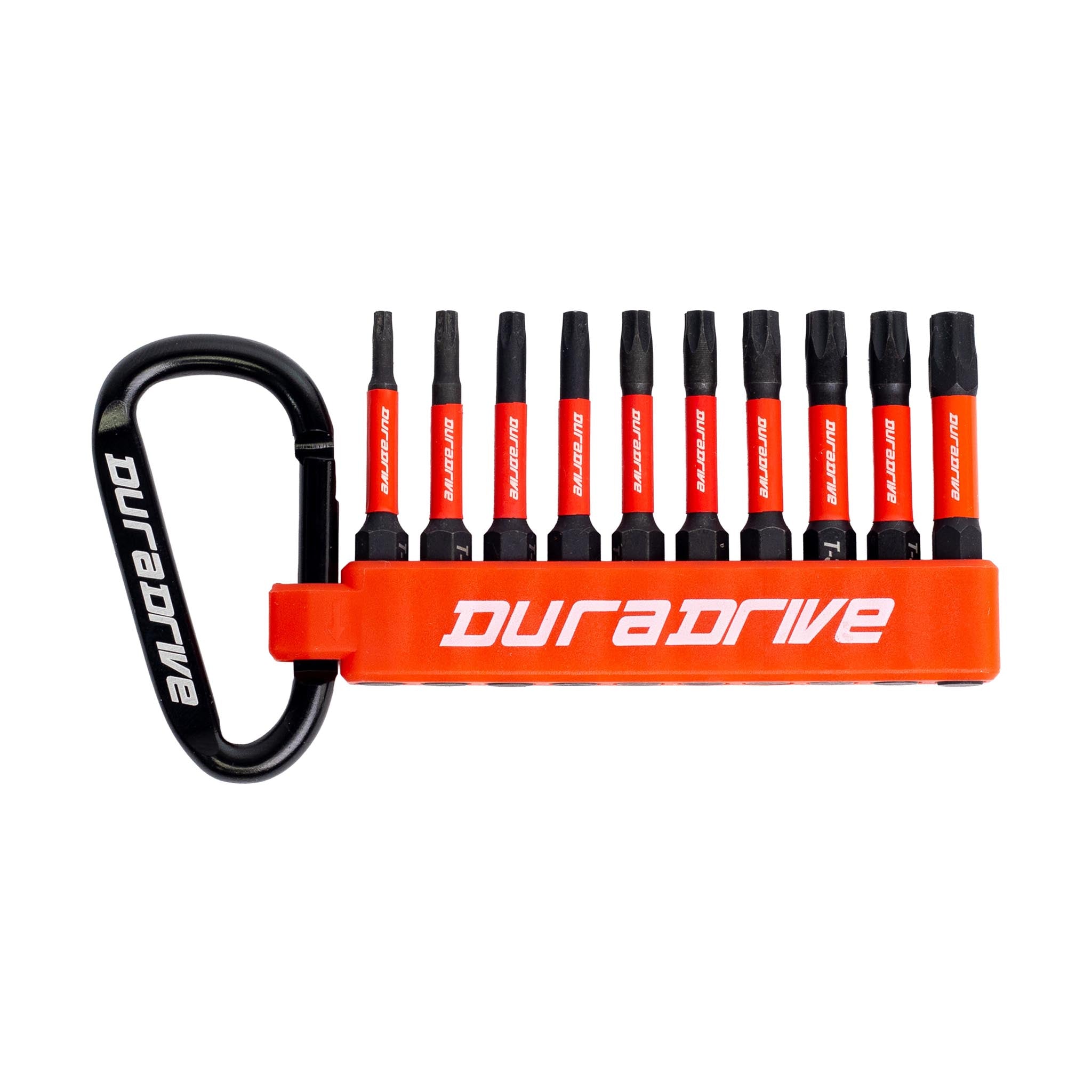 DURADRIVE 2.0 IMPACT DRIVER BIT CARABINER SET 2 InchesTORX 10PKT10(1)T15(1)T20(2)T25(2)T27(1)T30(2)T