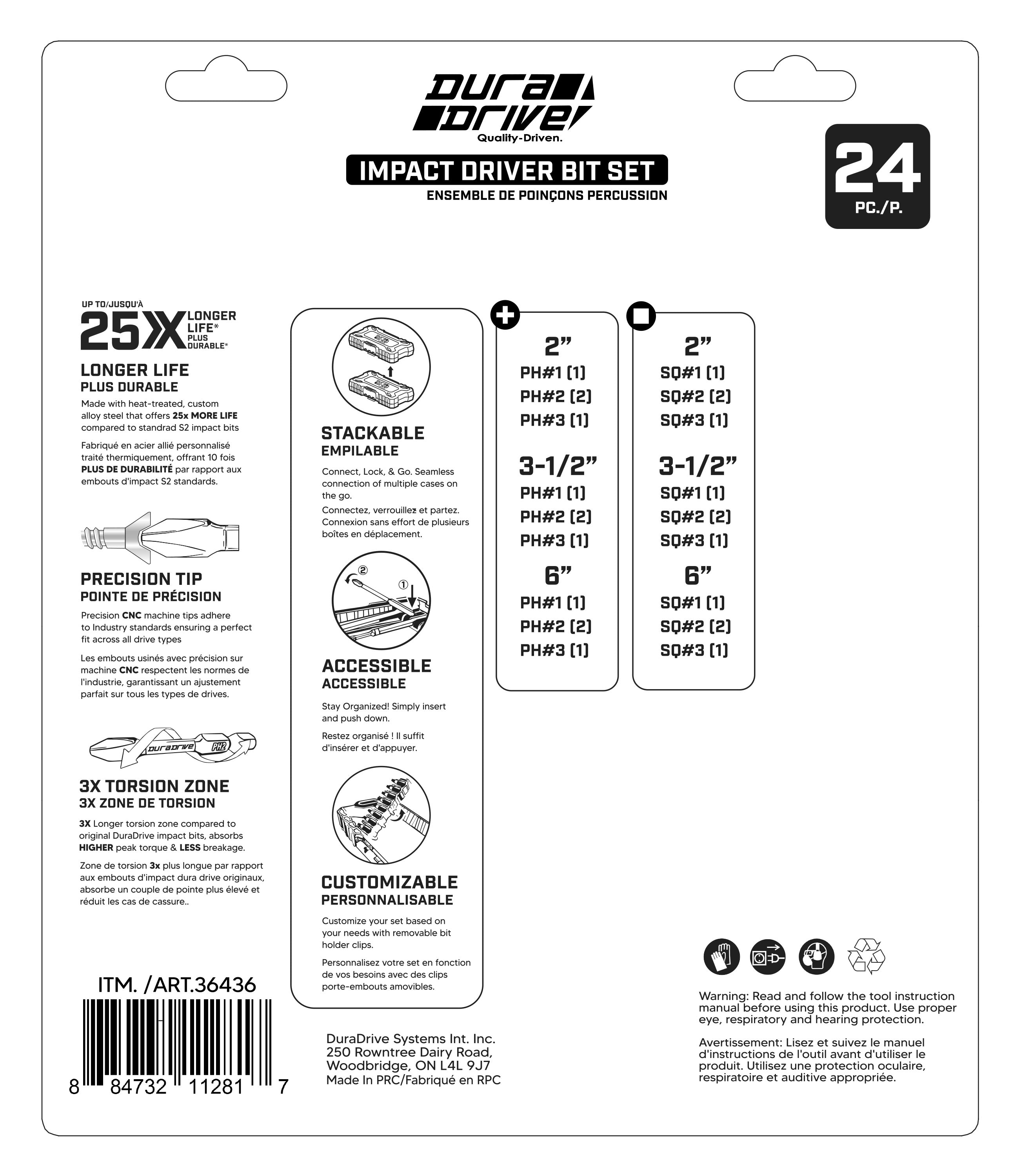 DuraDrive 2.0 Extra-Long Impact Driver Bit Set (24-Pieces)