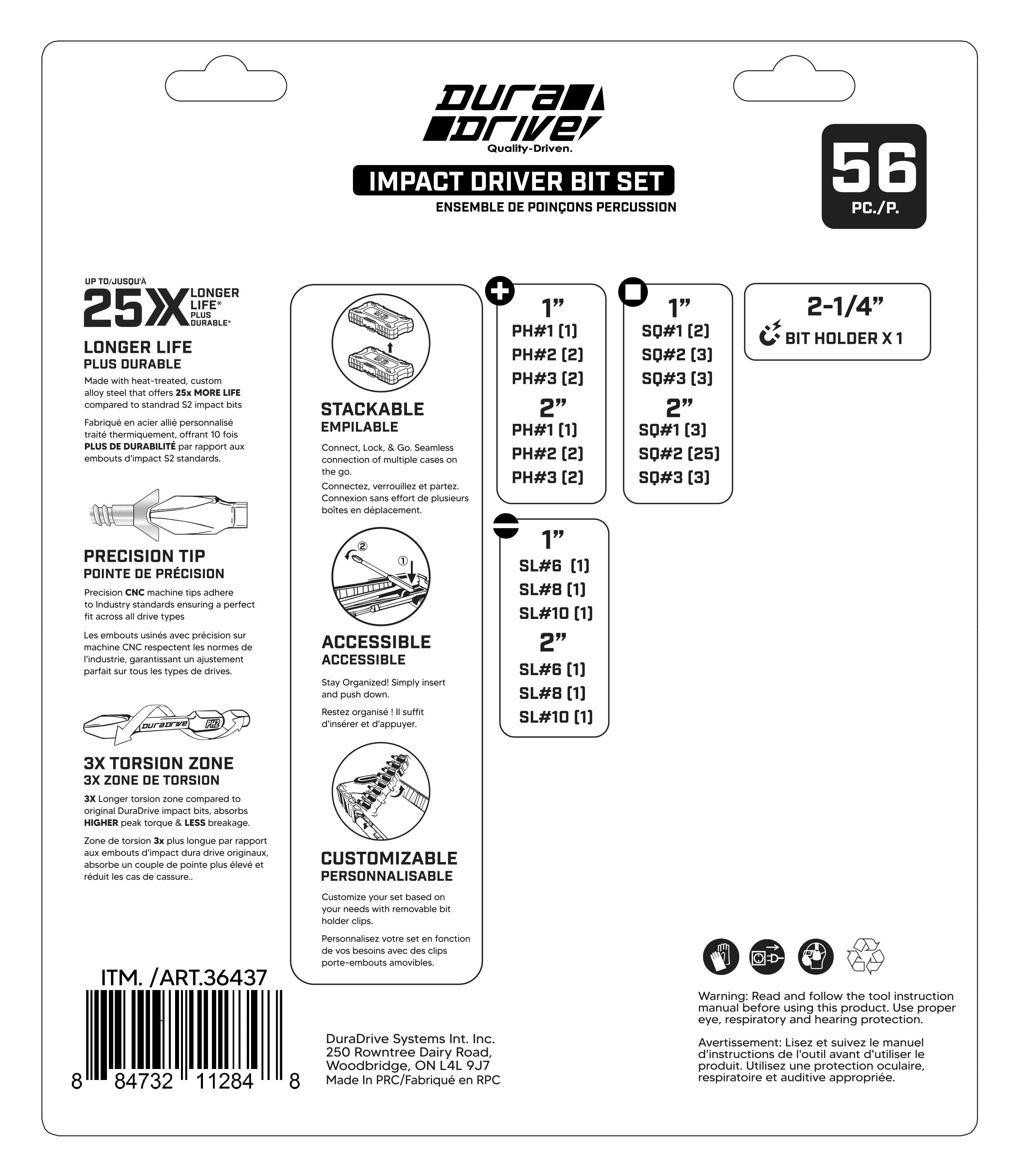 DuraDrive 2.0 Impact Driver Bit Set (56-Pieces)