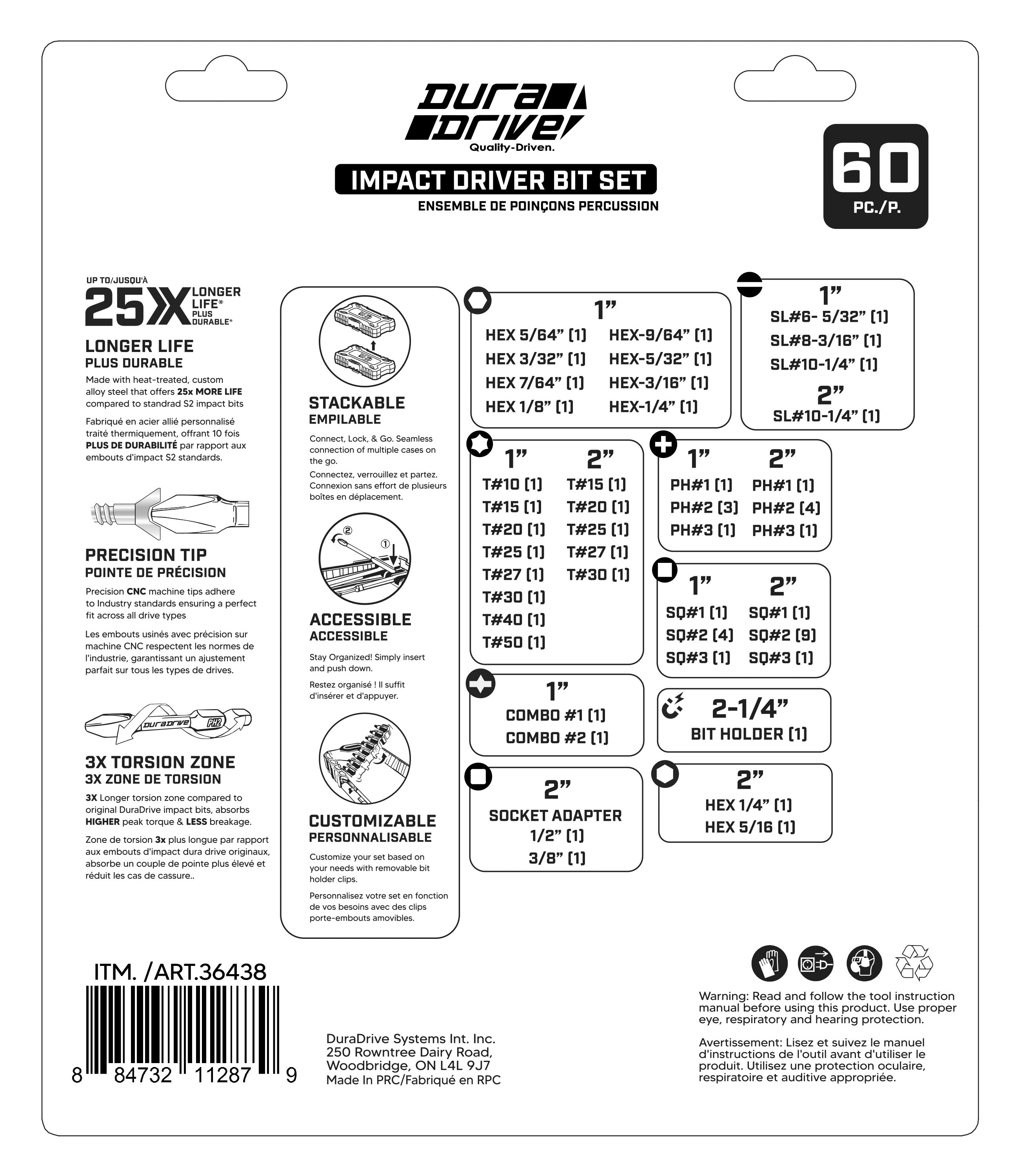 DuraDrive 2.0 Impact Driver Bit Set (60-Pieces)