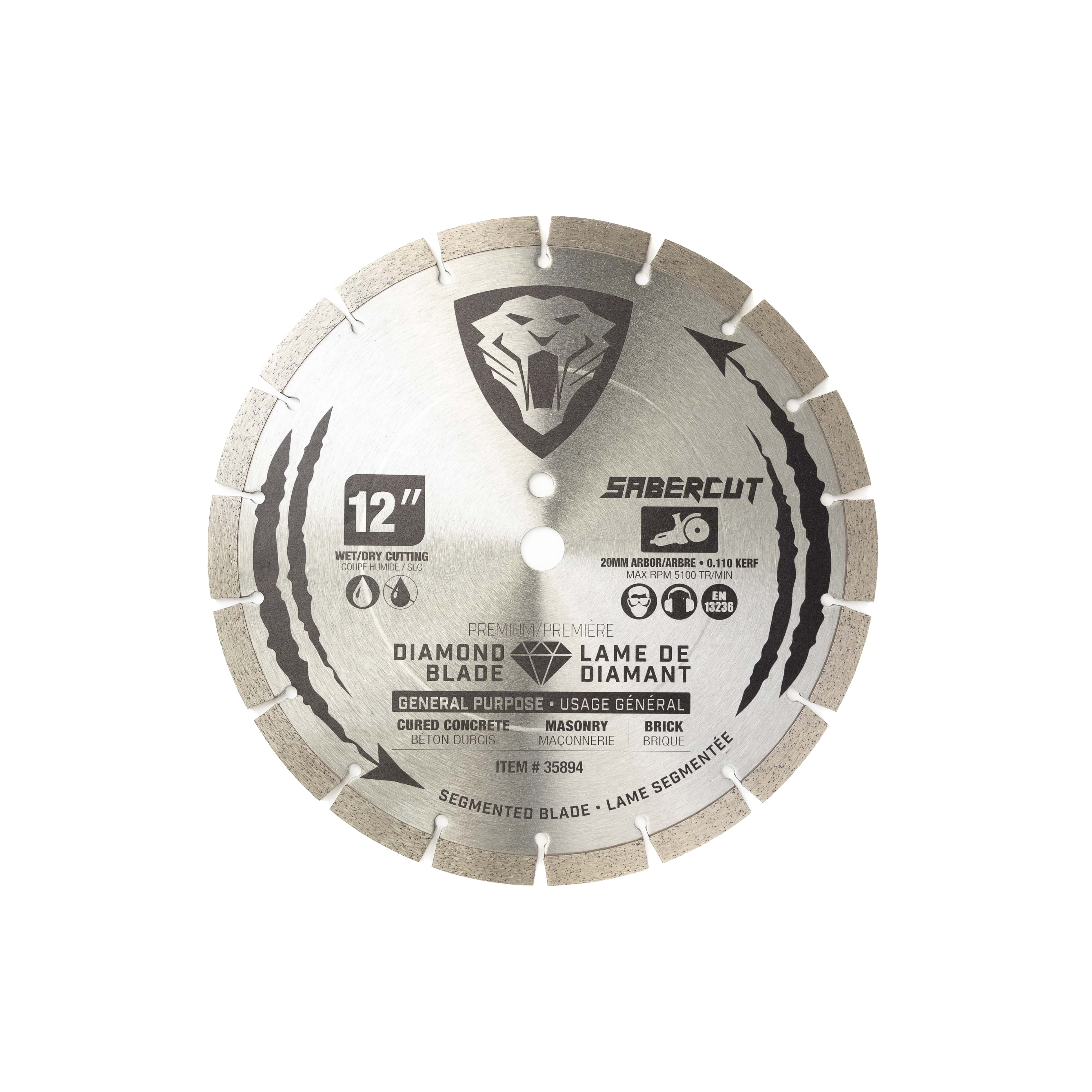 SABERCUT 12-In. x 20mm Segmented Diamond Blade for Concrete, Brick & Masonry