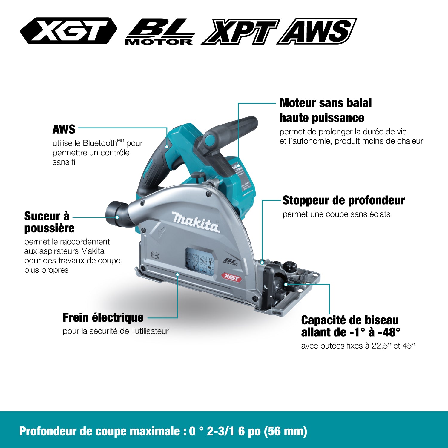 MAKITA SP001GT102 40Vmax XGT Brushless Plunge Cut Circular Saw Kit with AWS (5.0Ah x1)