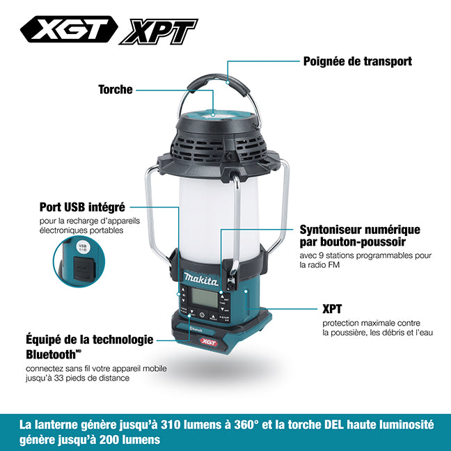 MAKITA MR010G 40V max XGT Cordless Lantern Radio w/Bluetooth, XPT & Flashlight (Tool Only)