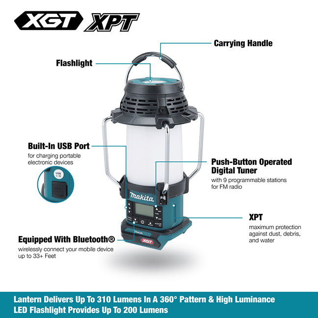 MAKITA MR010G 40V max XGT Cordless Lantern Radio w/Bluetooth, XPT & Flashlight (Tool Only)