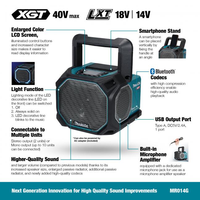 MAKITA MR014G 40Vmax XGT / 18V LXT Bluetooth Jobsite Speaker, Tool Only