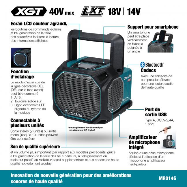 MAKITA MR014G 40Vmax XGT / 18V LXT Bluetooth Jobsite Speaker, Tool Only