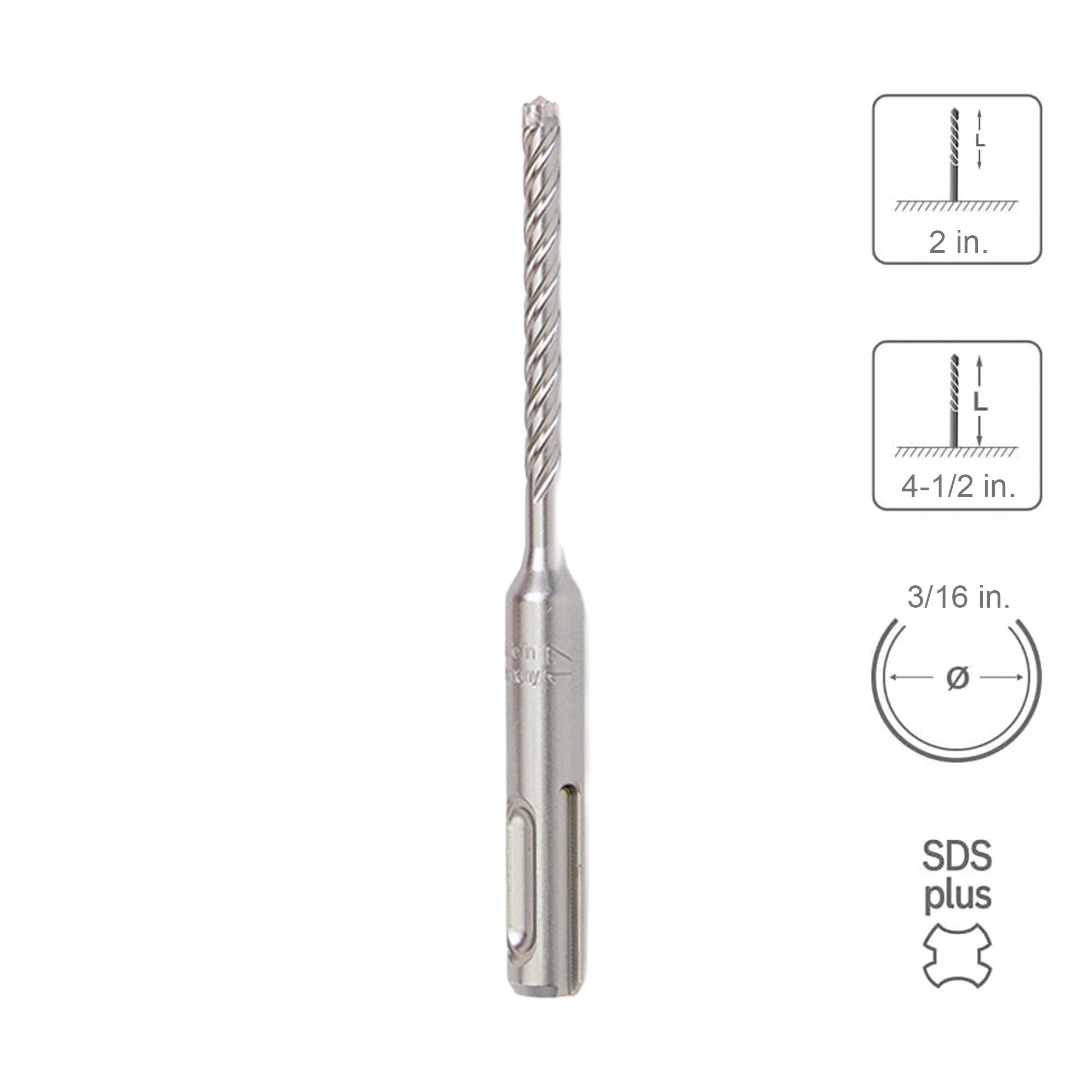 SABERCUT 3/16 In. x 2 In. x 4-1/2 In. 4-Cutter Premium Full Head Carbide SDS Plus Drill Bit
