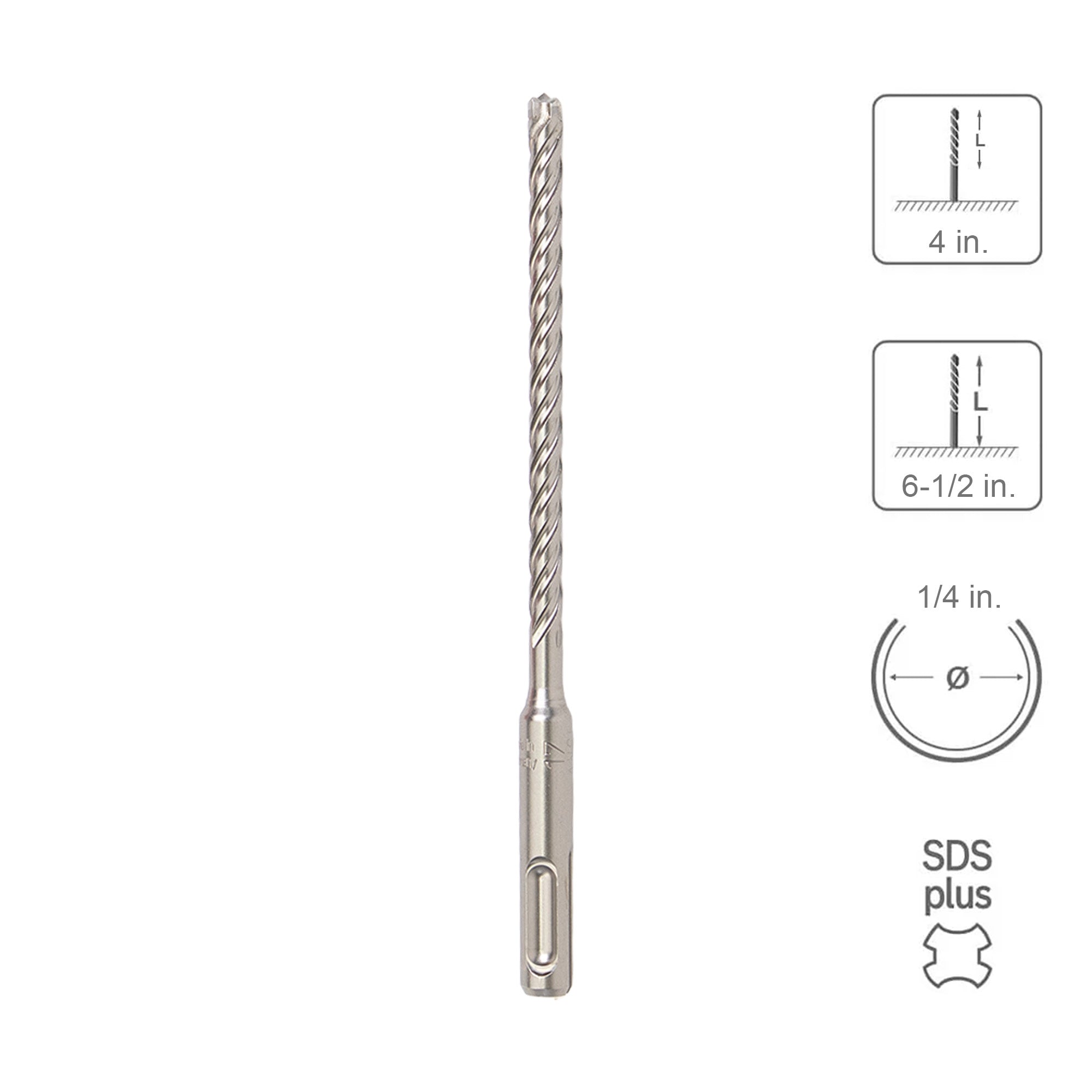 SABERCUT 1/4 In. x 4 In. x 6-1/2 In. 4-Cutter Premium Full Head Carbide SDS Plus Drill Bit