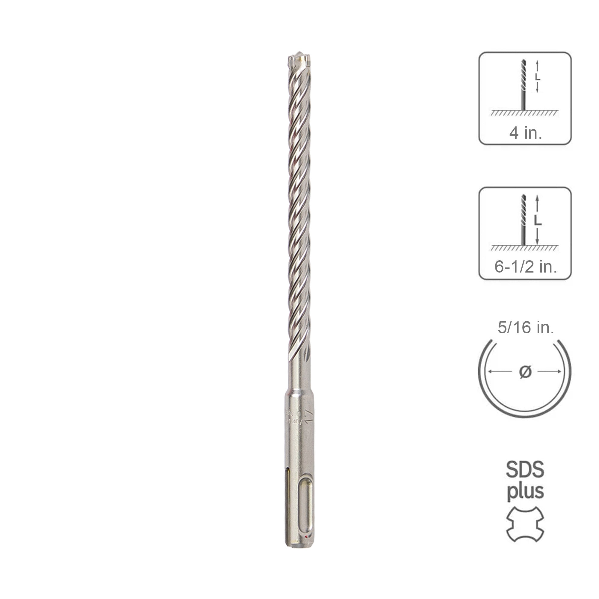 SABERCUT 5/16 In. x 4 In. x 6-1/2 In. 4-Cutter Premium Full Head Carbide SDS Plus Drill Bit
