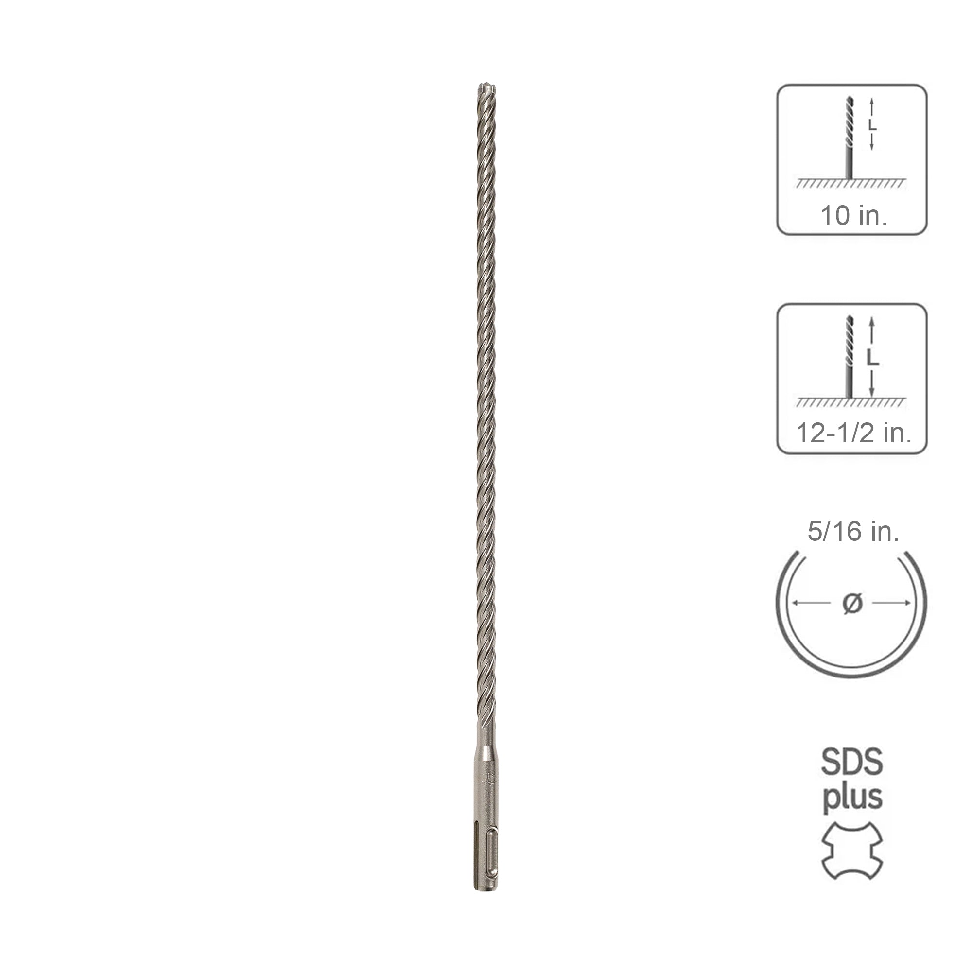 SABERCUT 5/16 In. x 10 In. x 12-1/2 In. 4-Cutter Premium Full Head Carbide SDS Plus Drill Bit