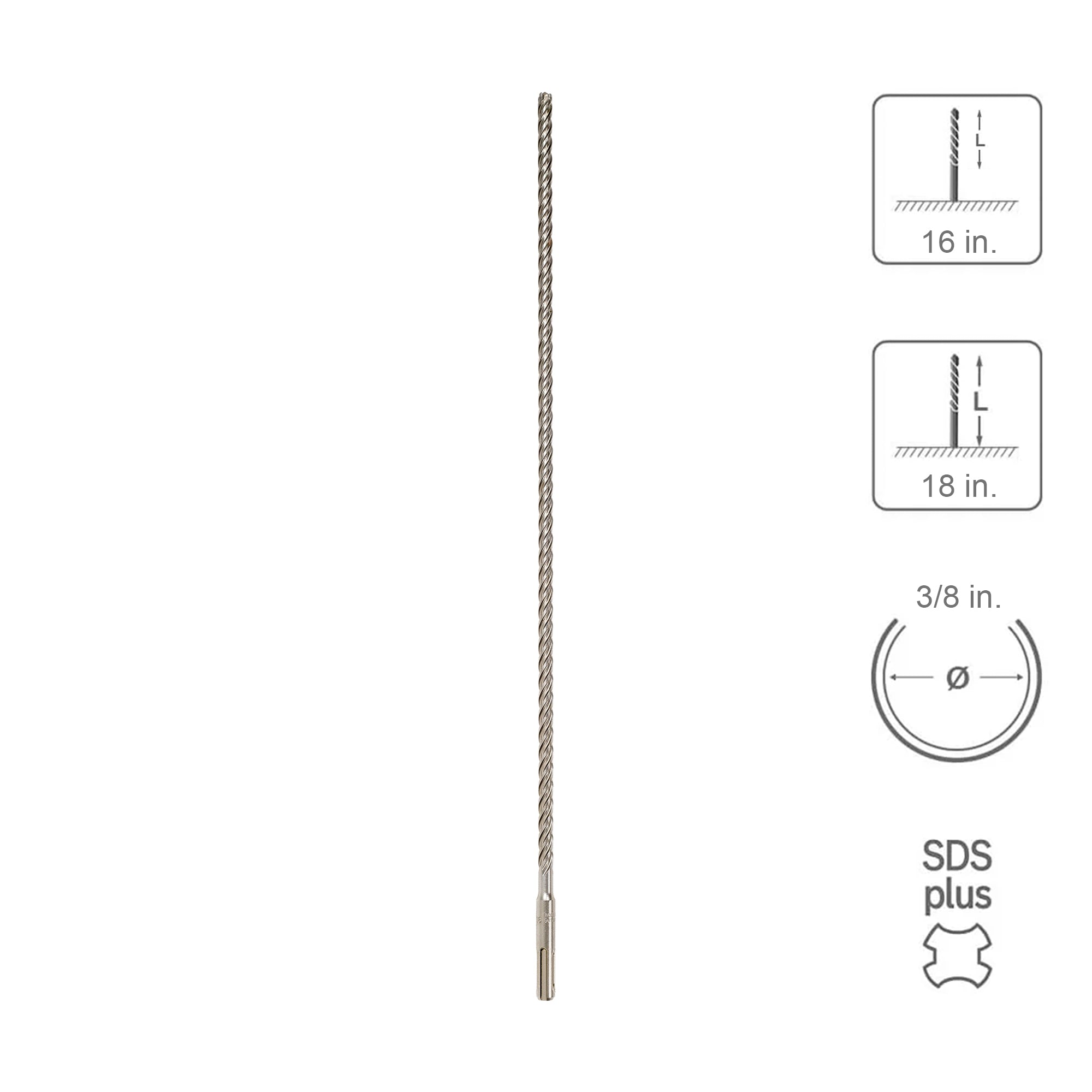 SABERCUT 3/8 In. x 16 In. x 18 In. 4-Cutter Premium Full Head Carbide SDS Plus Drill Bit