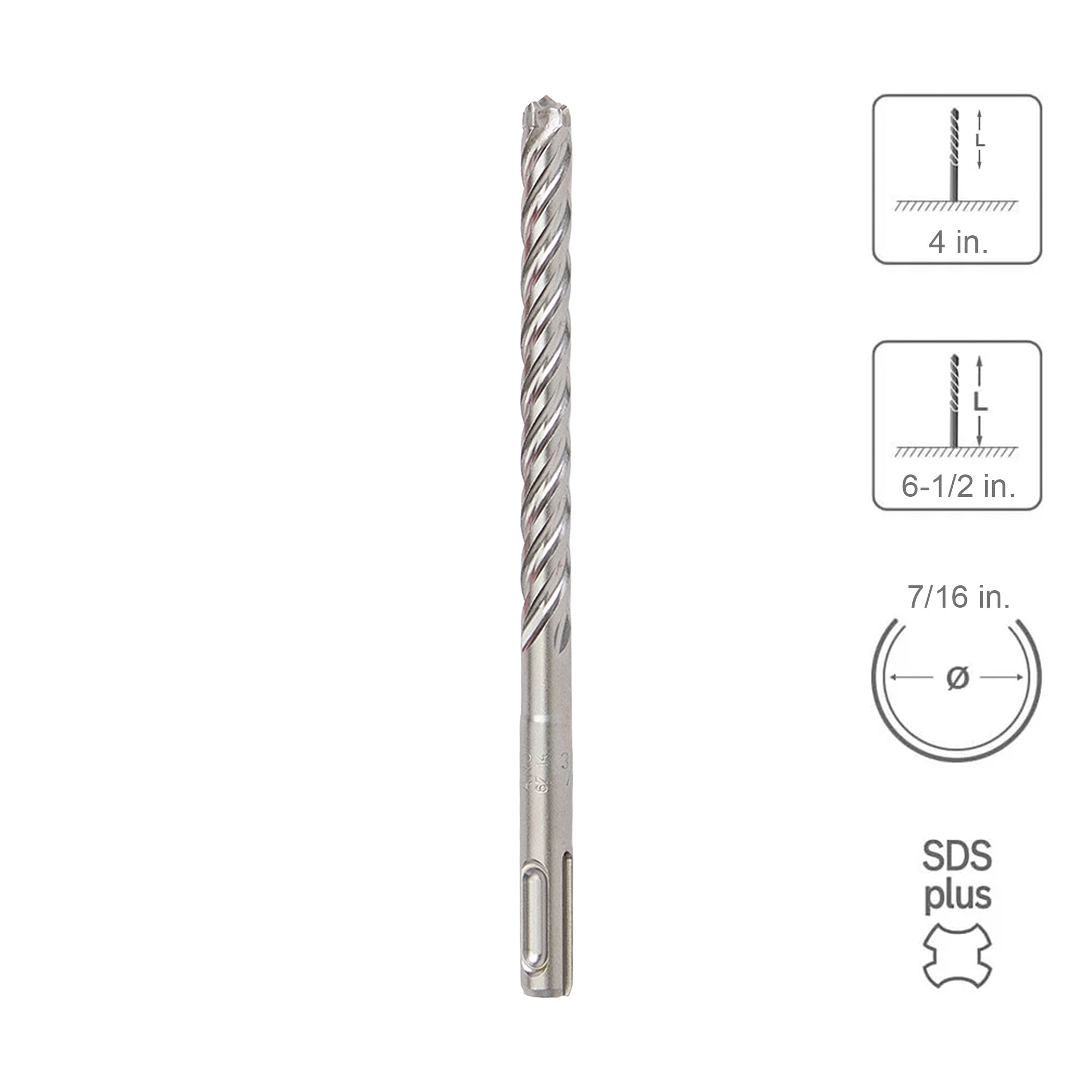 SABERCUT 7/16 In. x 4 In. x 6-1/2 In. 4-Cutter Premium Full Head Carbide SDS Plus Drill Bit