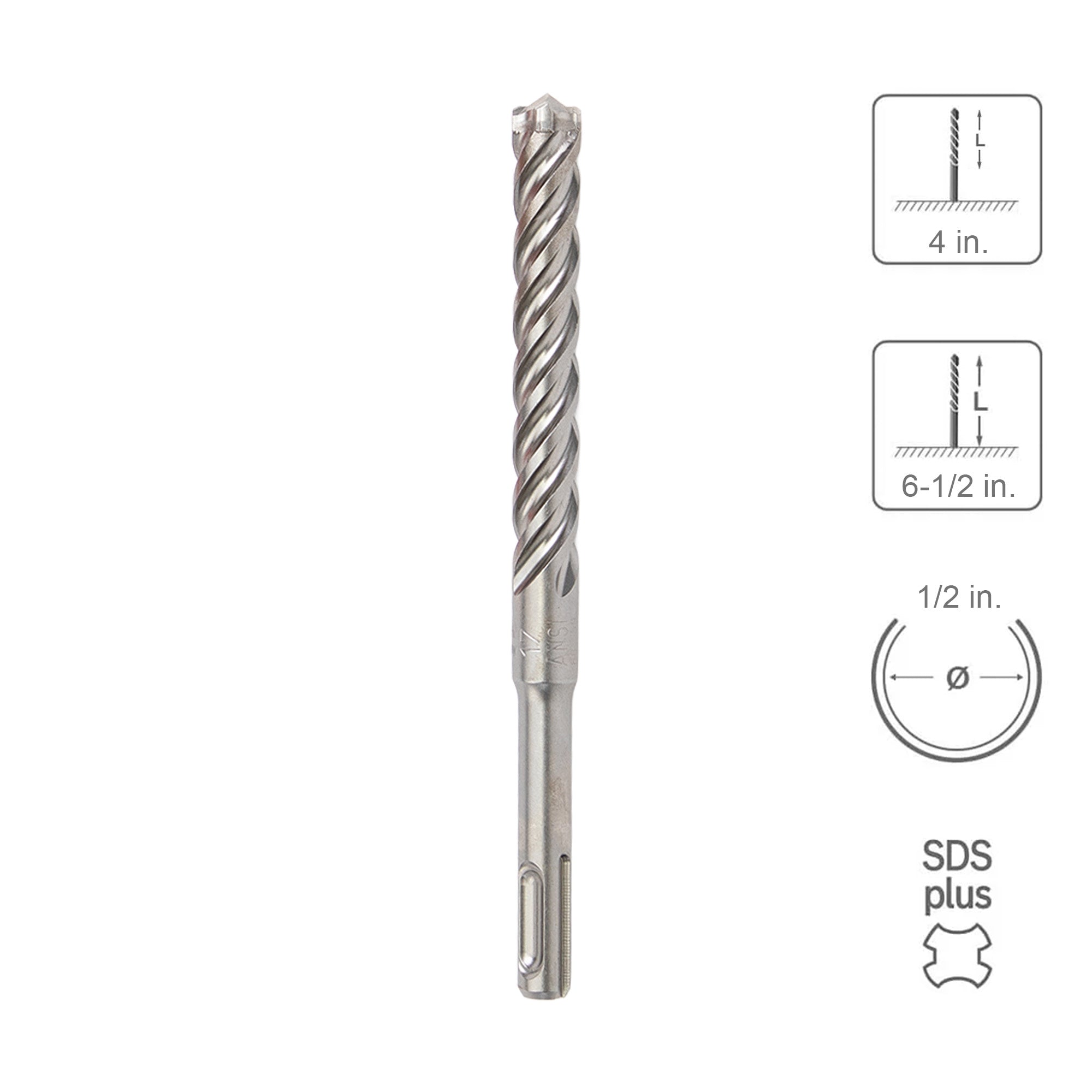 SABERCUT 1/2 In. x 4 In. x 6-1/2 In. 4-Cutter Premium Full Head Carbide SDS Plus Drill Bit