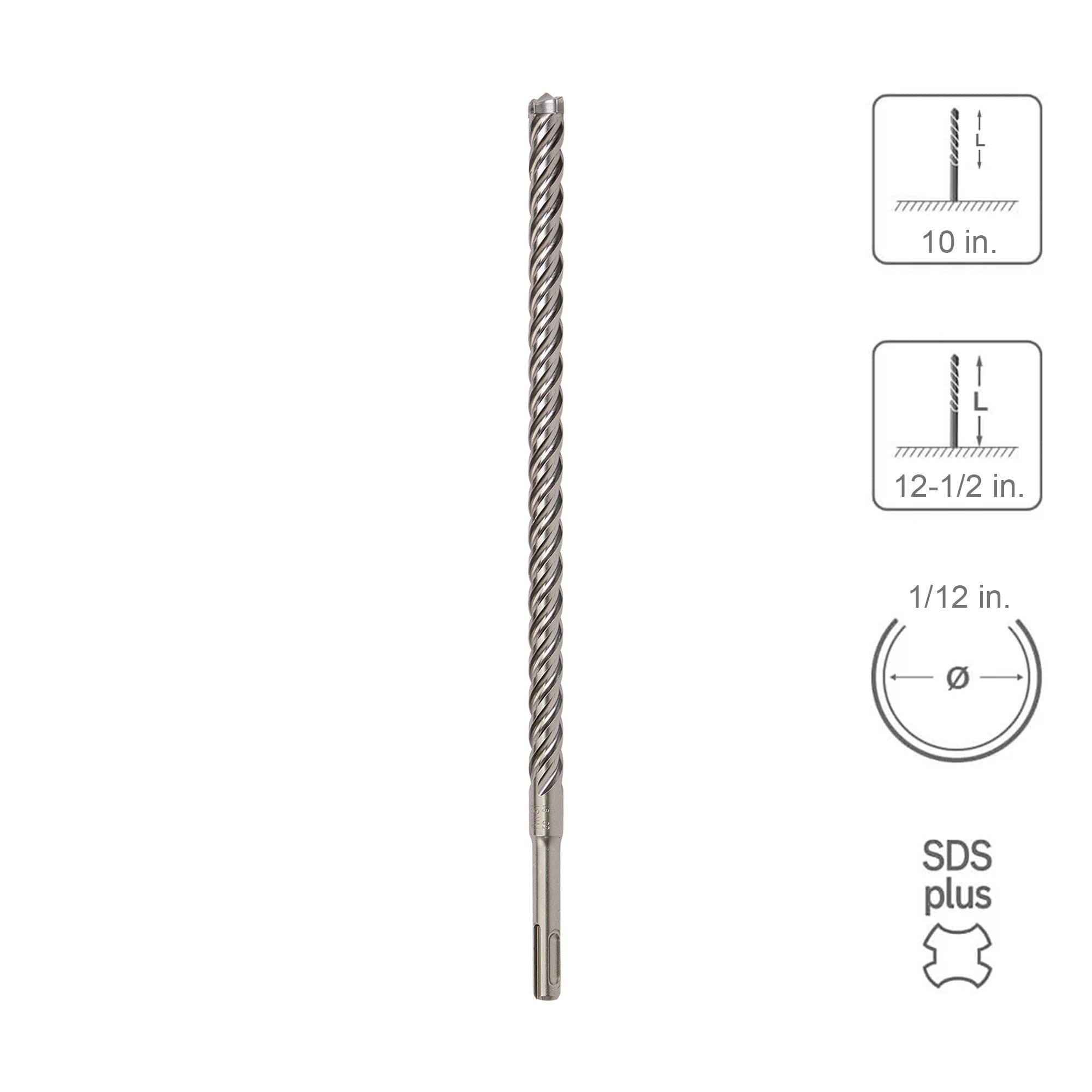 SABERCUT 1/2 In. x 10 In. x 12-1/2 In. 4-Cutter Premium Full Head Carbide SDS Plus Drill Bit