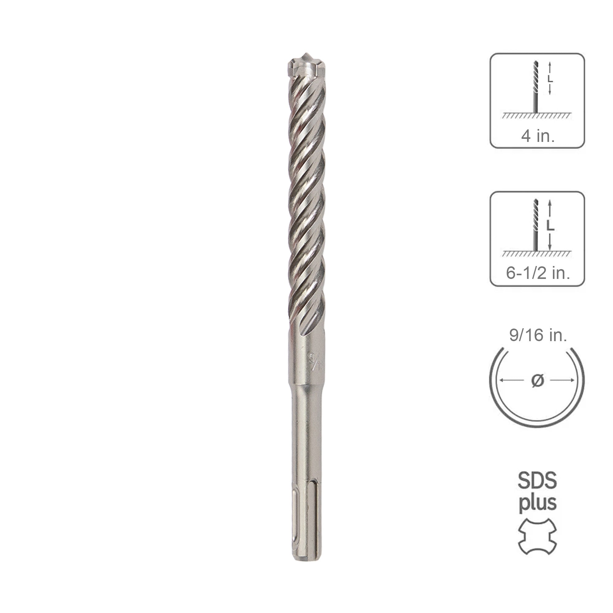SABERCUT 9/16 In. x 4 In. x 6-1/2 In. 4-Cutter Premium Full Head Carbide SDS Plus Drill Bit