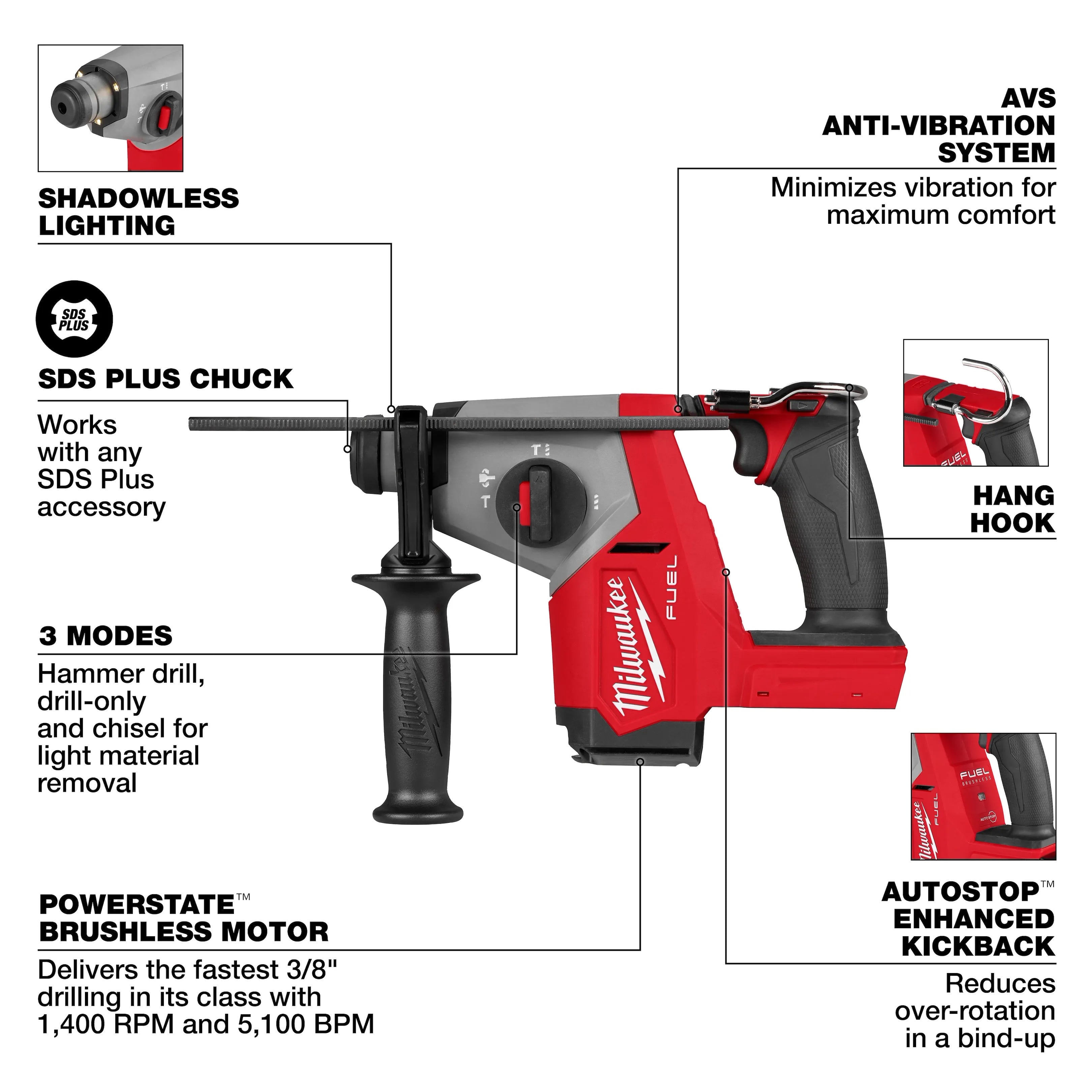 MILWAUKEE 2908-20 M18 FUEL™ 5/8 Inches SDS Plus Rotary Hammer