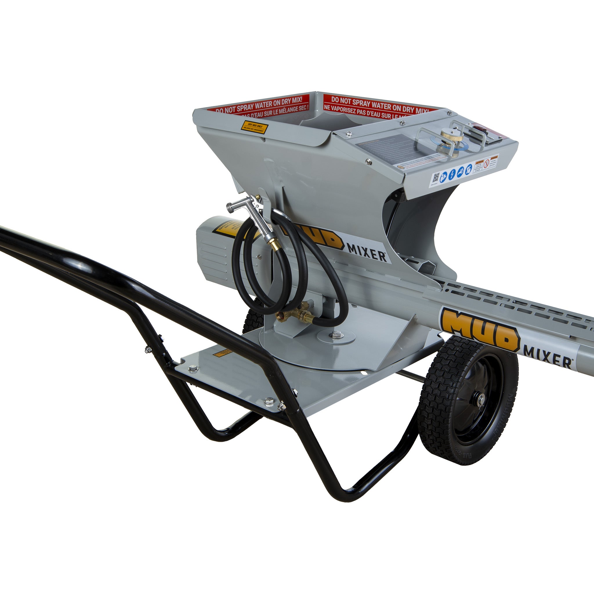 side view of mudmixer portable concrete and cement mixer with the shoot rotated on the stand