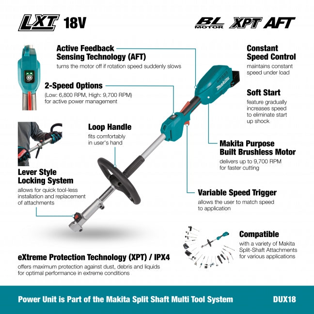 MAKITA DUX18Z 18V LXT Brushless Split Shaft Power Unit, Tool Only