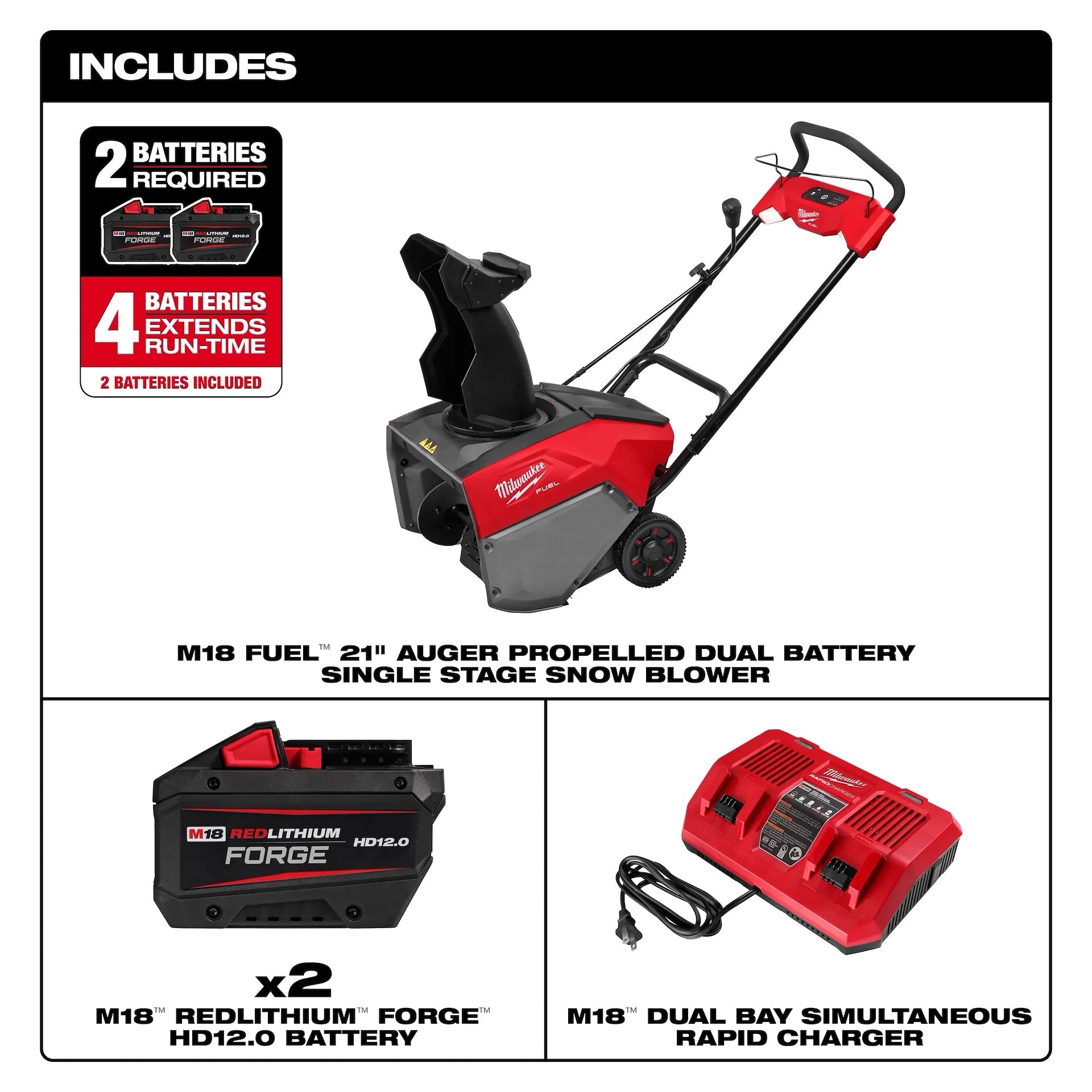 Milwaukee 3036-22HD M18 Fuel 21 Inches Single Stage Snow blower Kit 12.0Ah