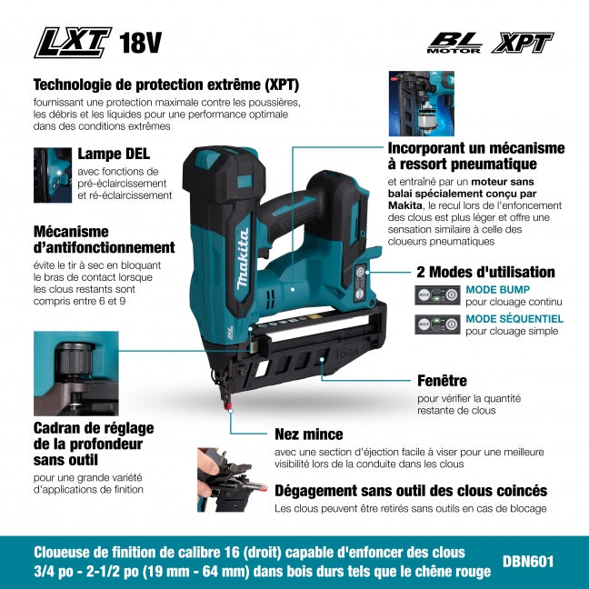 MAKITA DBN601Z 16-Gauage x 2-1/2 In. Finish Nailer (Tool Only)