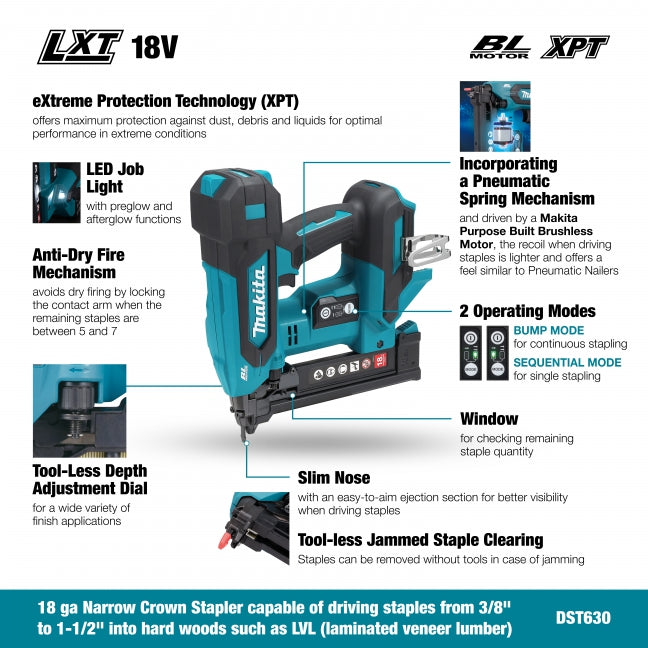 MAKITA DST630Z 18-Gauage x 1-1/2 In. Narrow Crown Stapler (Tool Only)