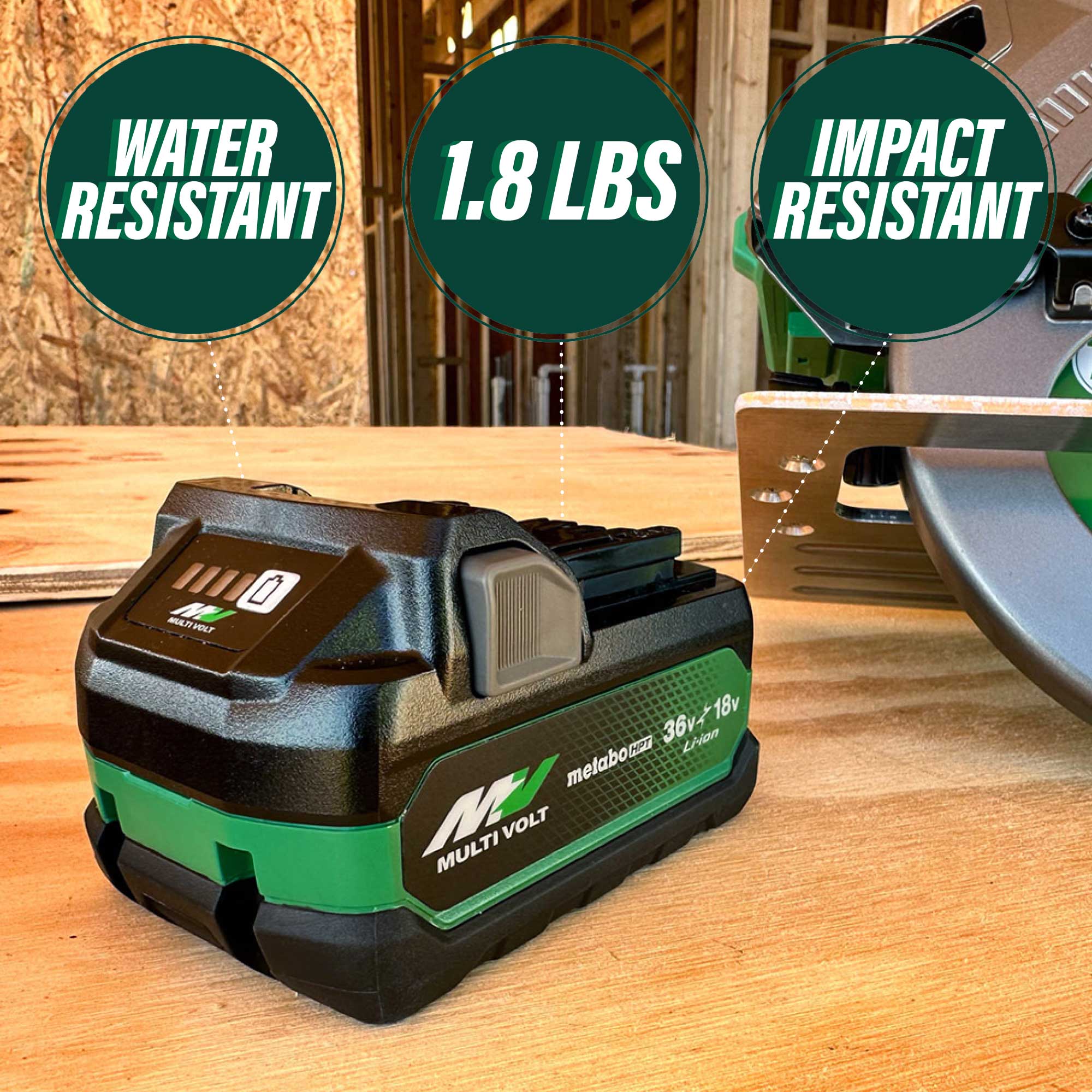 Metabo HPT 380083M 36V/18V 2.5/5.0Ah MultiVolt Water & Impact Resistant Battery