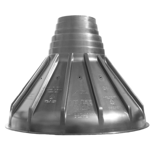 Bigfoot Systems BF24 concrete footing form base, 24 inch diameter plastic footing for 8–10 inch sonotubes, ribbed design for structural strength, shown on white background.