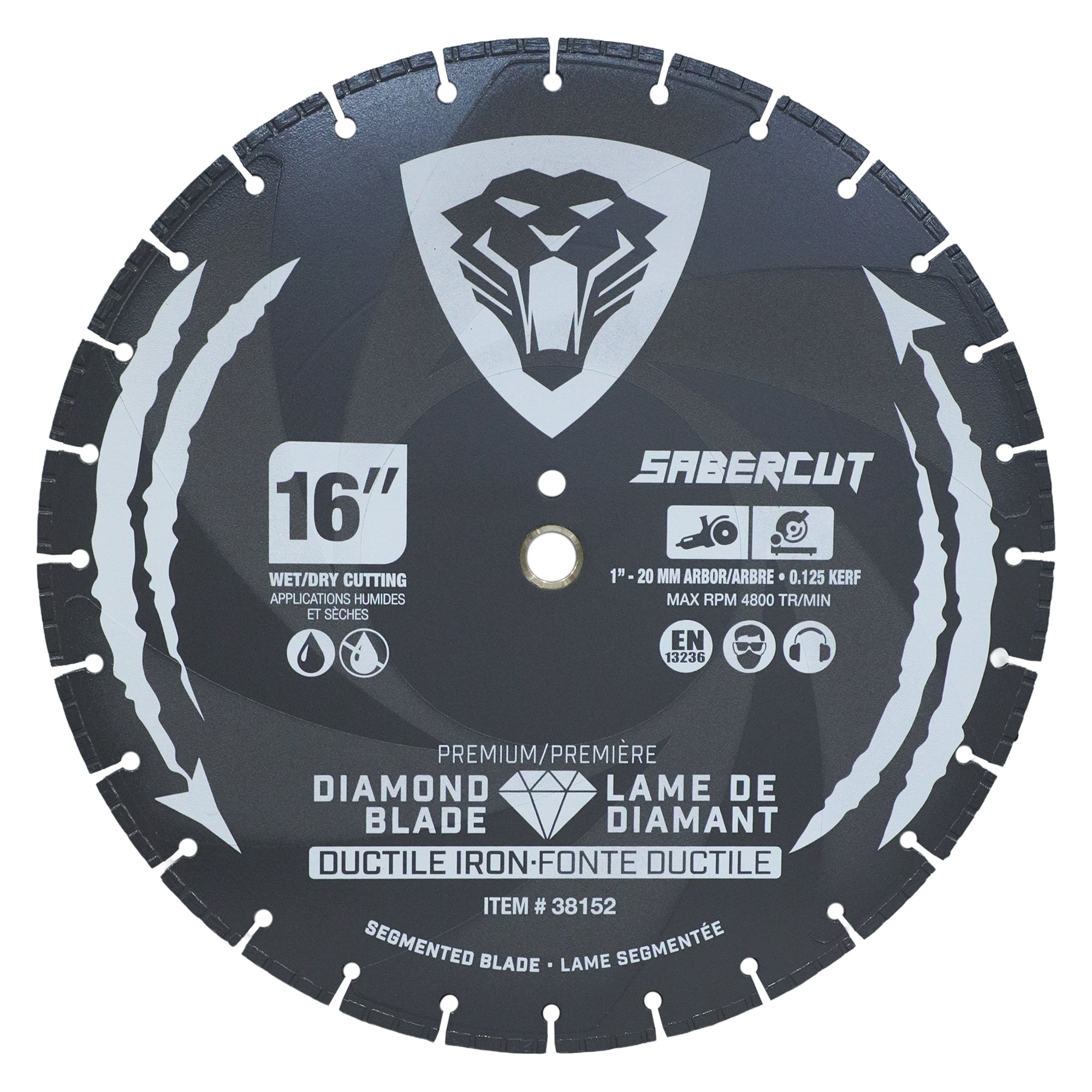 Sabercut 16 in. Segmented Diamond Blade for Ductile Iron, 1 in. / 20 mm Arbor