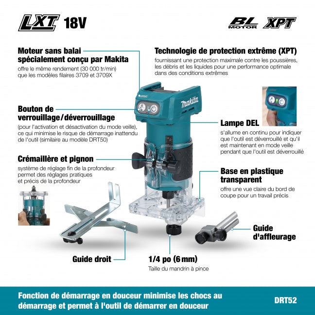 MAKITA DRT52Z 18V LXT BL 1/4 Inches Router, Tool Only