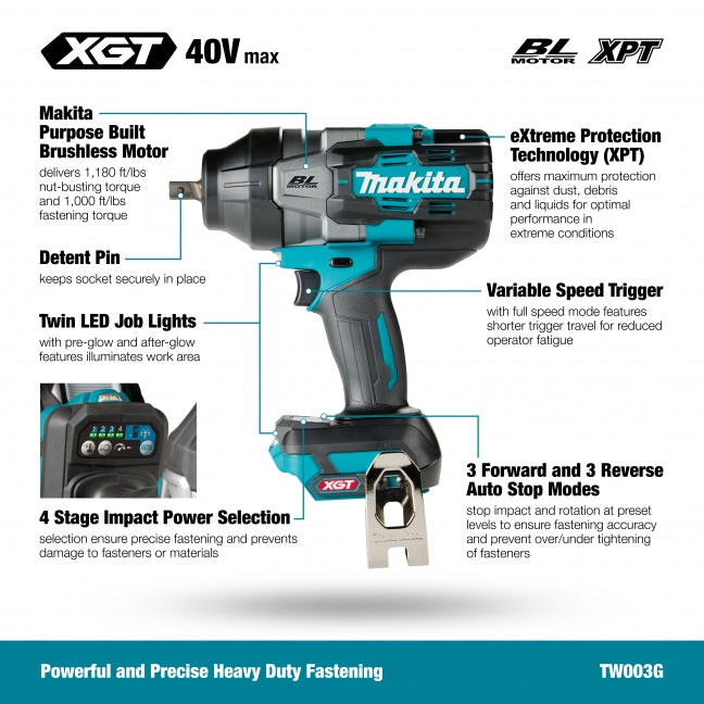 MAKITA TW003GZ 40V Impact Wrench W/Pin Bare 1/2 Inches(1250/1620FT/LB)