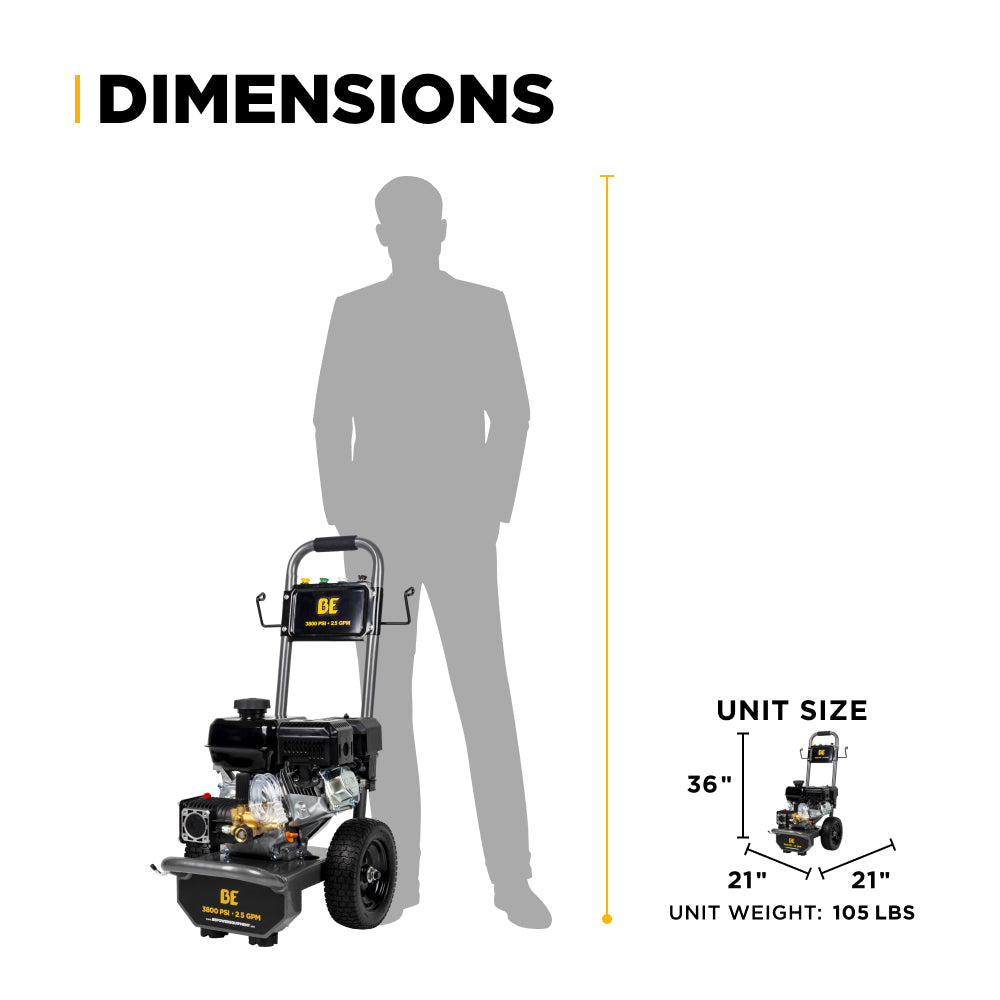 BE B3875PA 3,800 PSI 2.5 GPM Cold Water Gas Pressure Washer