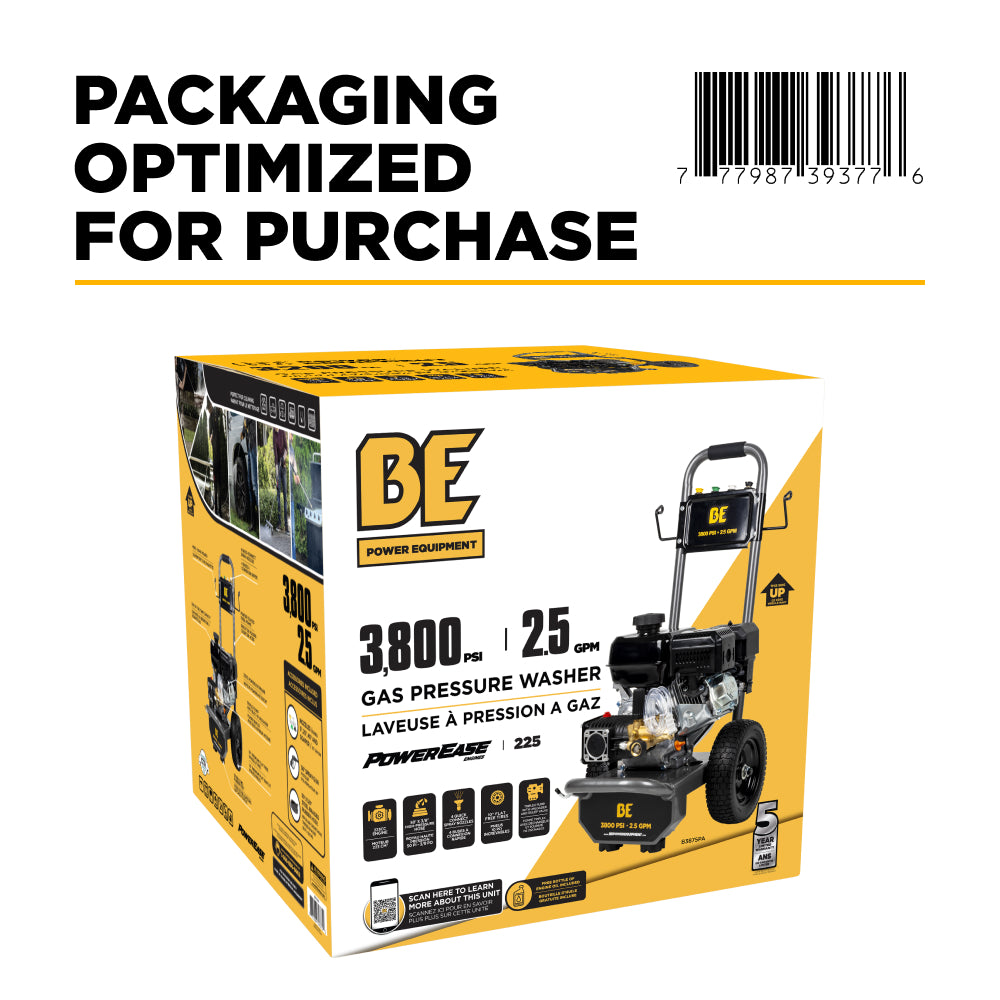 BE B3875PA 3,800 PSI 2.5 GPM Cold Water Gas Pressure Washer