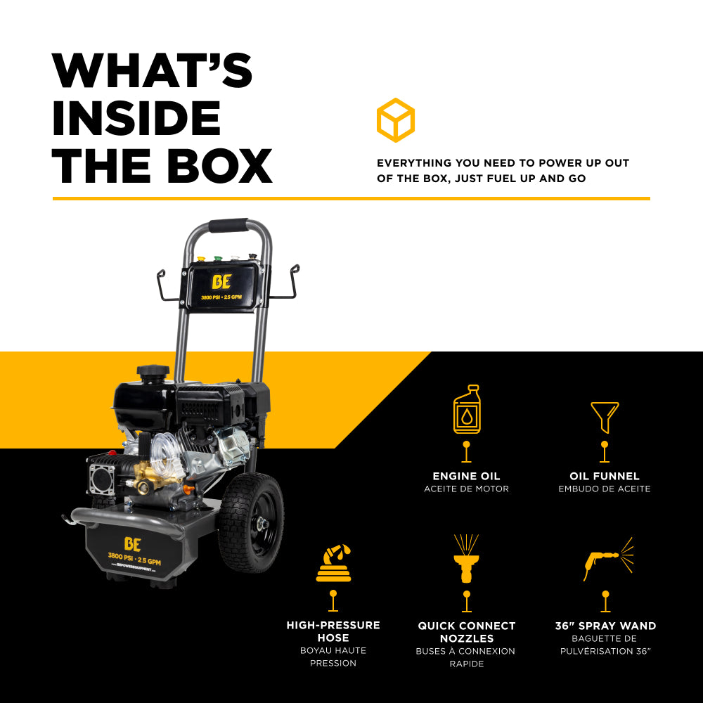 BE B3875PA 3,800 PSI 2.5 GPM Cold Water Gas Pressure Washer