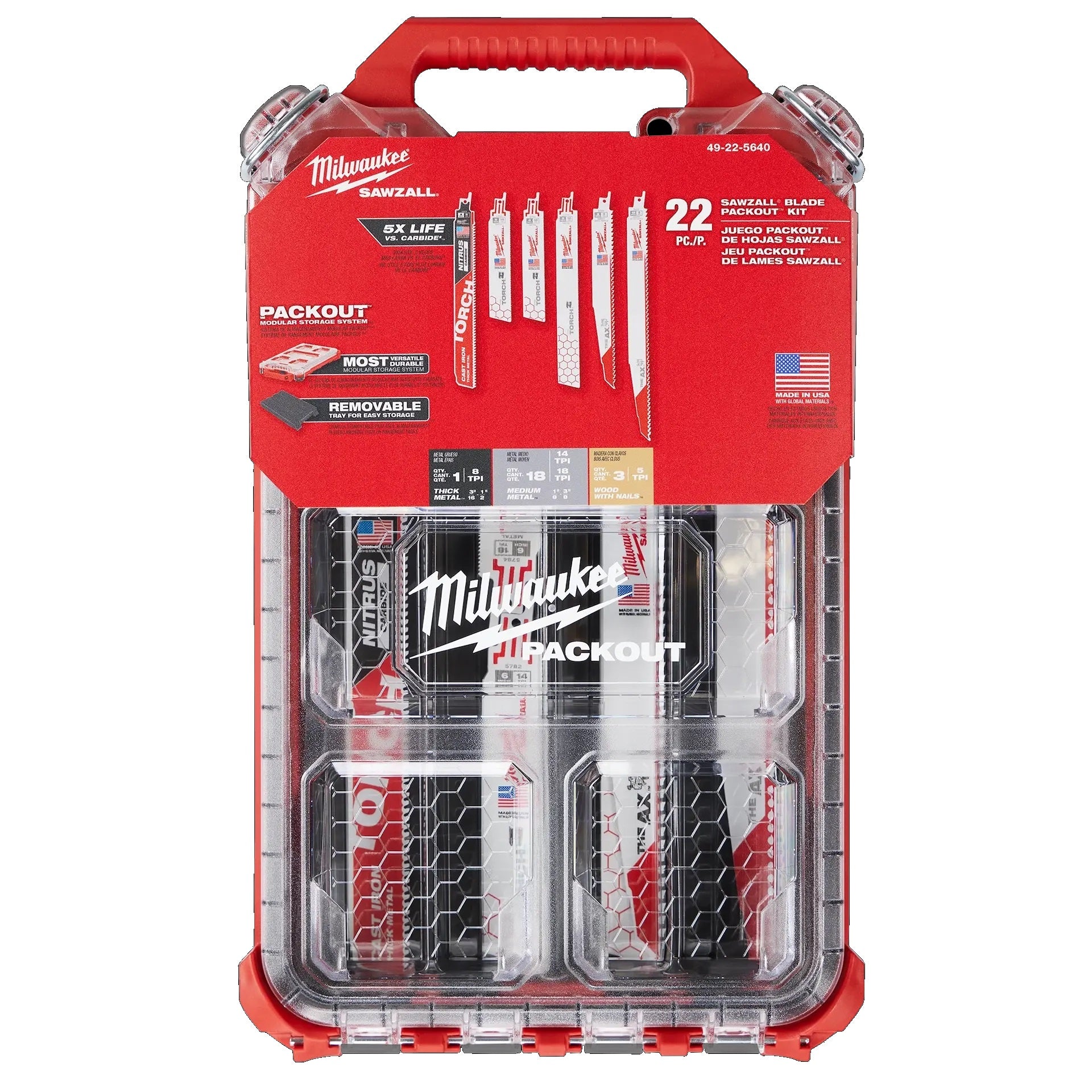 Milwaukee 49-22-5640 Packout Sawzall Blade Set 22Pc