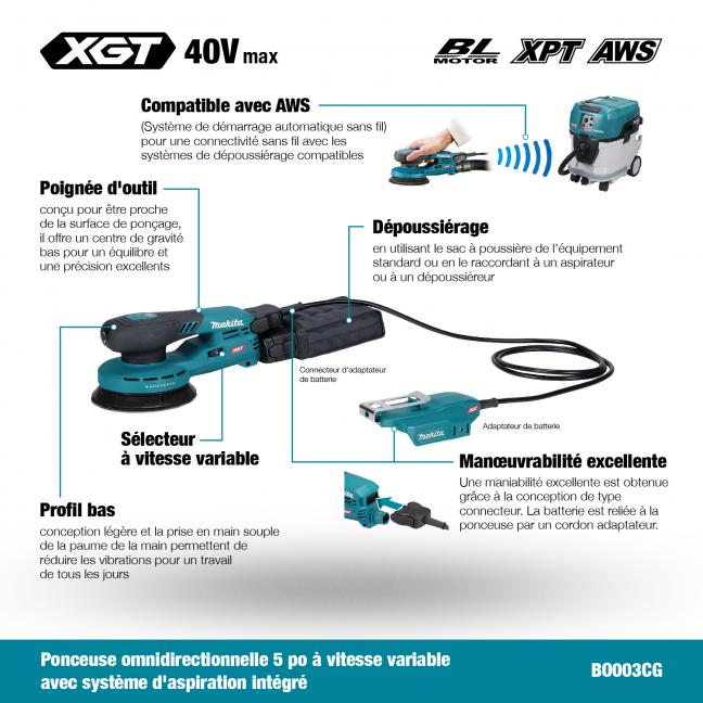 MAKITA
  BO003CGZ 40V Max XGT BL 5 in. Random Orbit Sander w/AWS, Tool Only