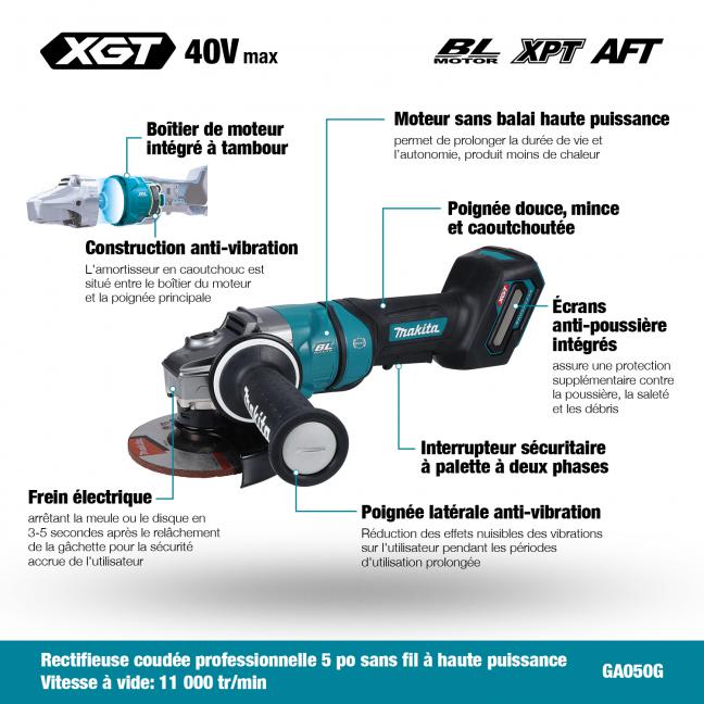 MAKITA GA050GZ 40V Max XGT BL
  5 in. Angle Grinder w/Paddle Switch, Tool Only