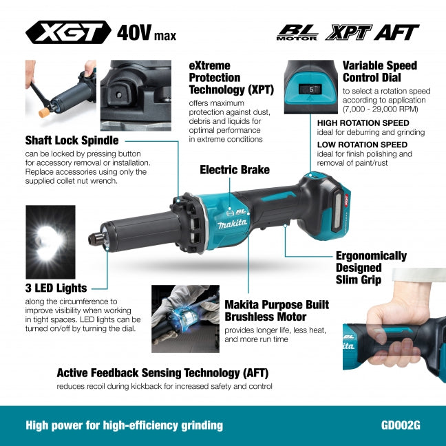 MAKITA GD002GZ 40V Max XGT BL
  1/4 in. Die Grinder w/Paddle Switch, Tool Only